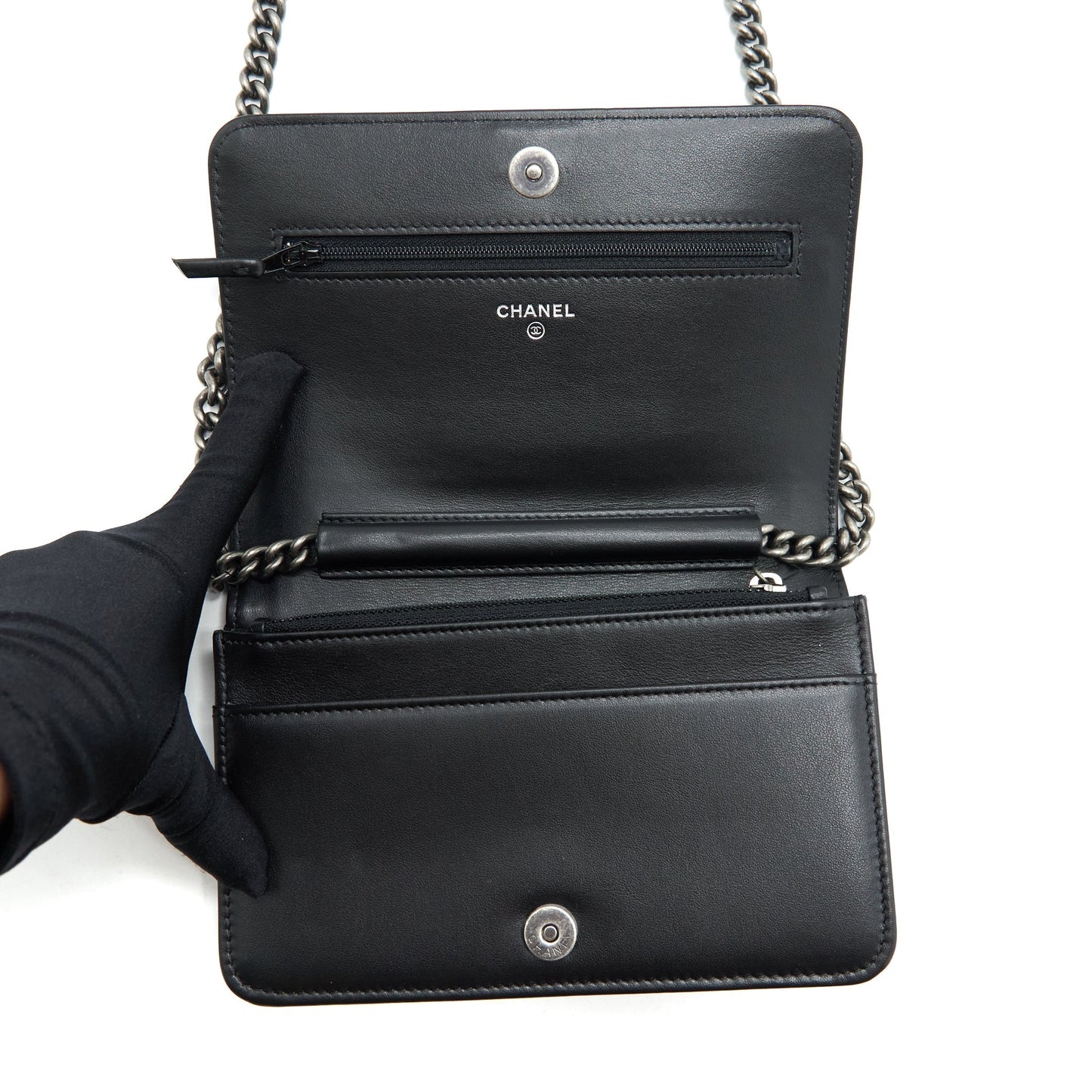 Chanel Boy Wallet On Chain Caviar Black Ruthenium Sliver Hardware (Microchip