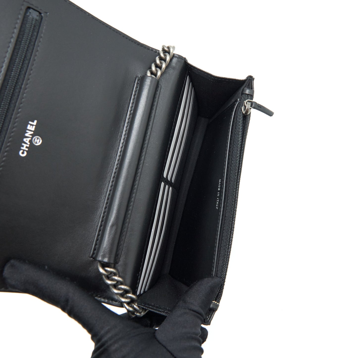 Chanel Boy Wallet On Chain Caviar Black Ruthenium Sliver Hardware (Microchip