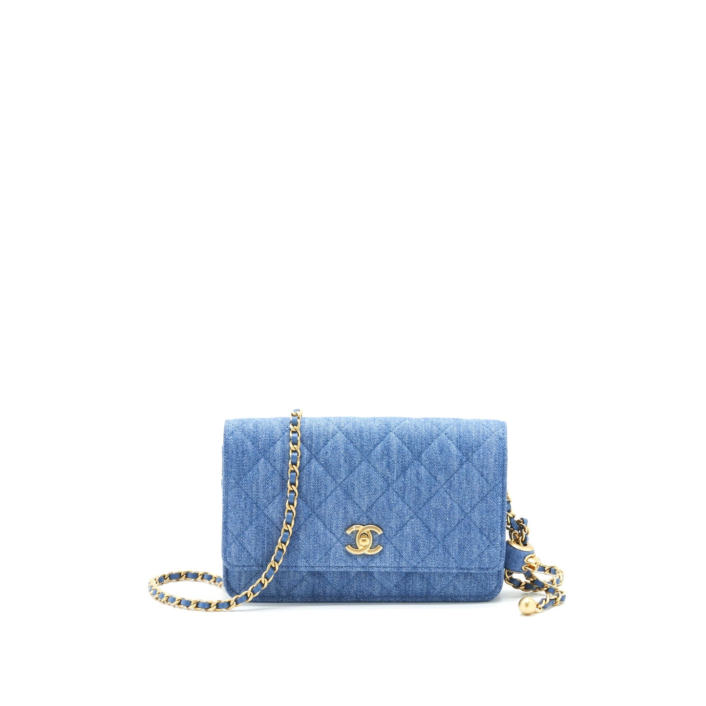 Chanel 22C Pearl Crush Wallet On Chain Denim GHW