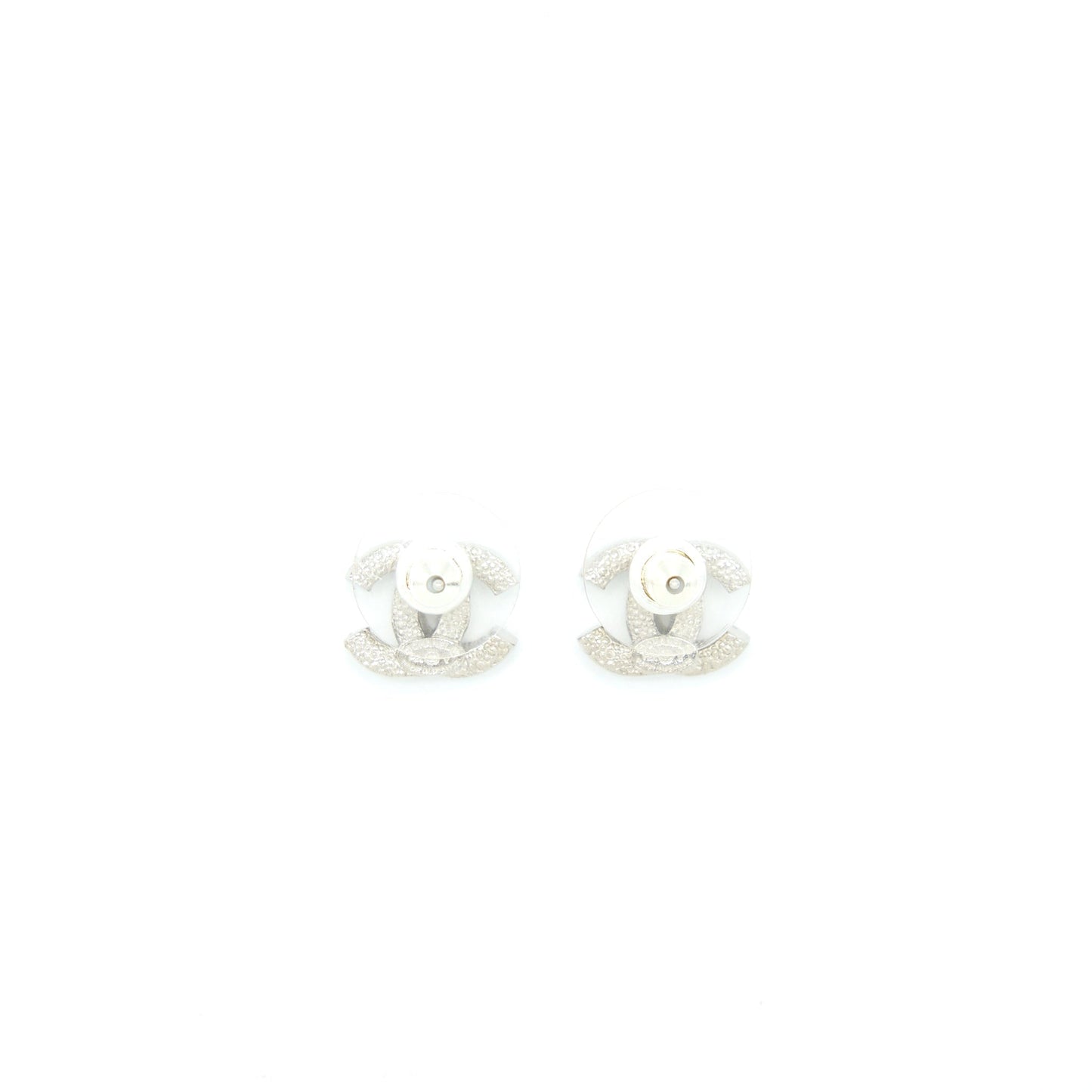 Chanel Mini Classic CC Logo Earrings Silver Tone