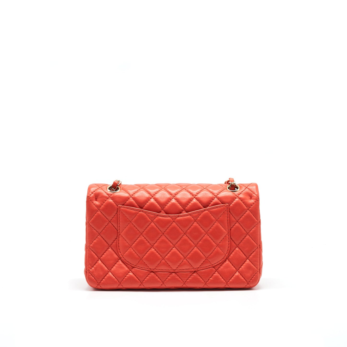 CHANEL CLASSIC MEDIUM DOUBLE FLAP LAMBSKIN IN CORAL LGHW