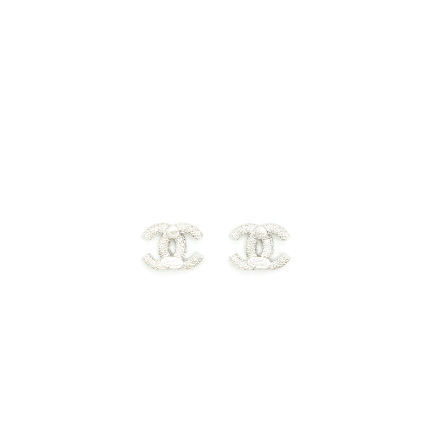 Chanel Classic Mini CC Logo Earrings Silver Tone