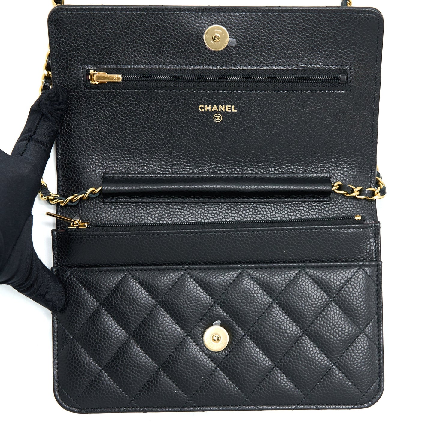 Chanel Classic Wallet On Chain Caviar Black GHW (Microchip)