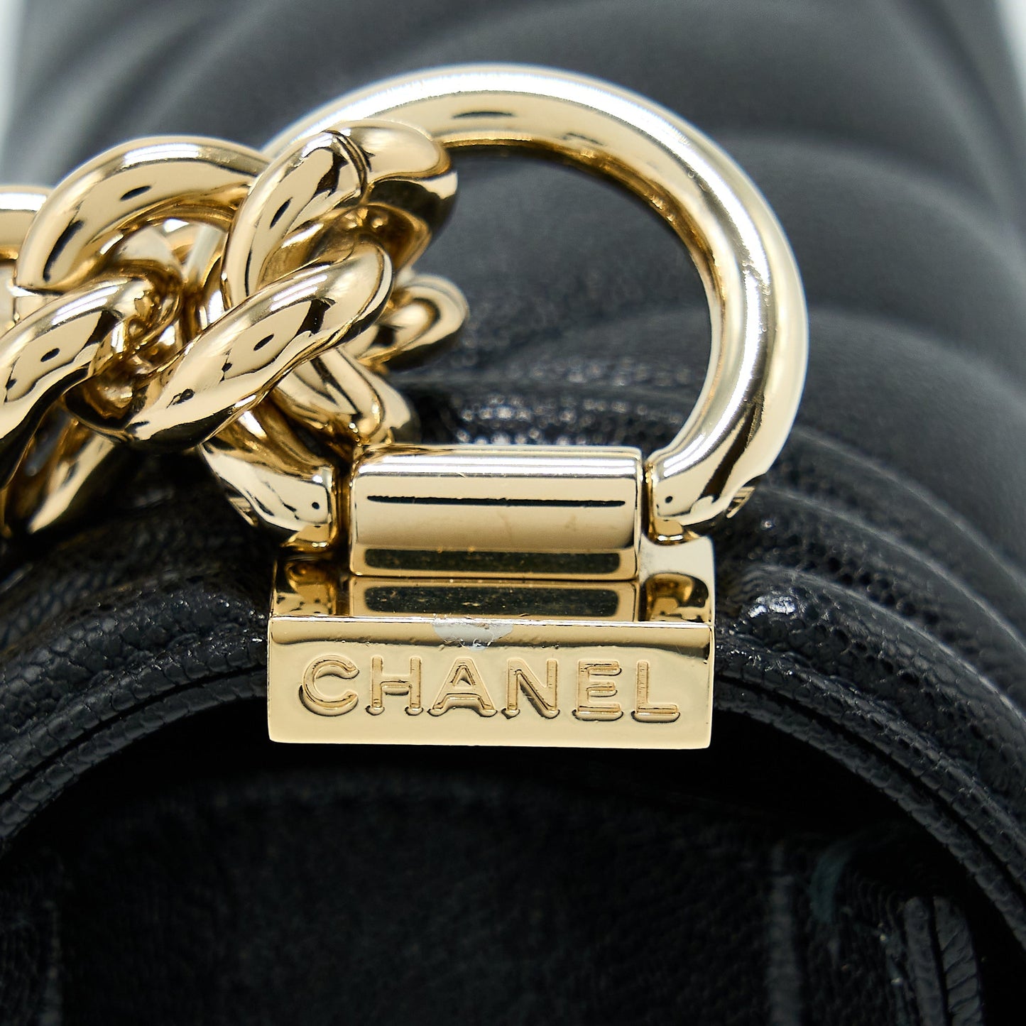 Chanel Small Boy Bag Chevron Caviar Black LGHW