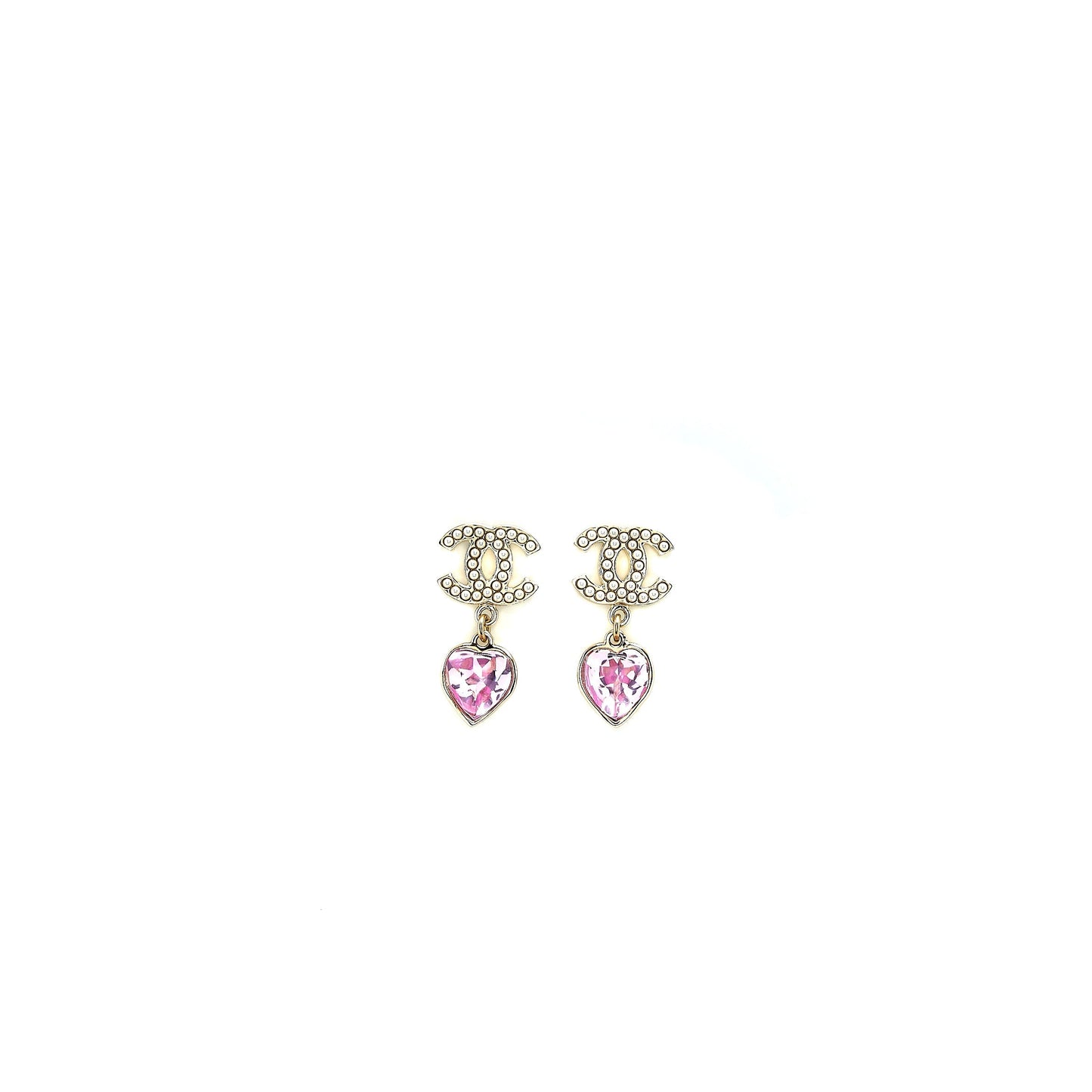 Chanel 22B Heart Drop/Pearl Earrings Light Gold Tone