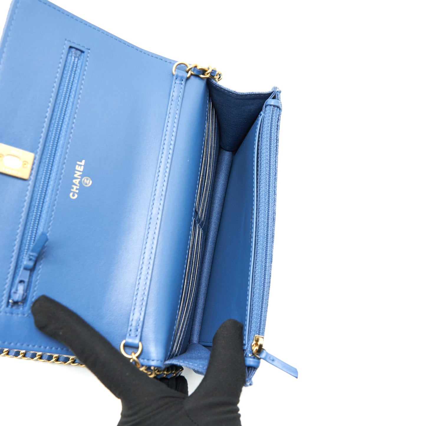 Chanel 22C Pearl Crush Wallet On Chain Denim GHW