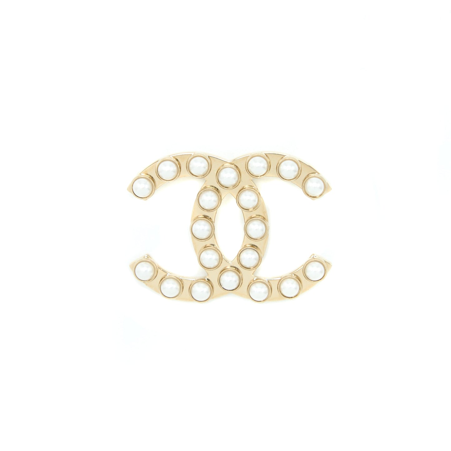 Chanel CC Logo With Pearl Brooch Light Gold Tone