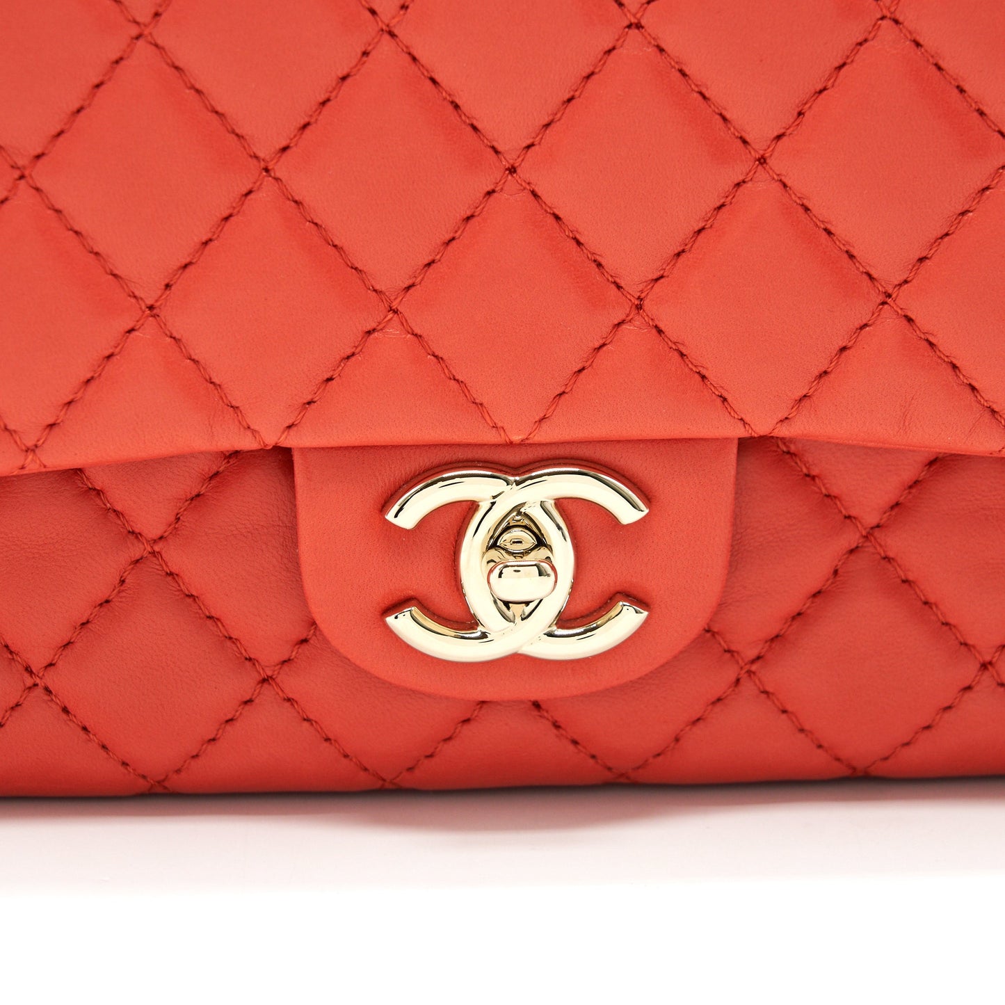 CHANEL CLASSIC MEDIUM DOUBLE FLAP LAMBSKIN IN CORAL LGHW