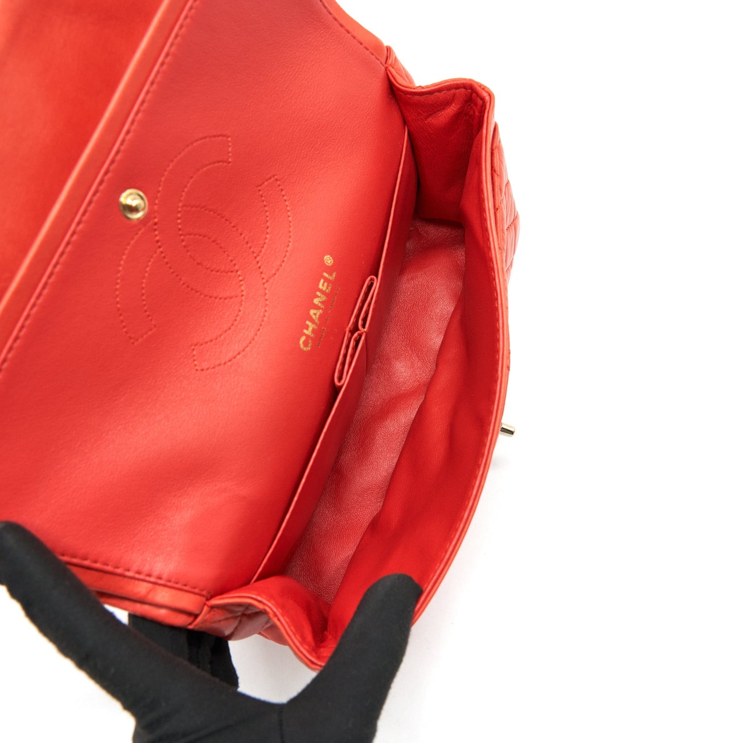 CHANEL CLASSIC MEDIUM DOUBLE FLAP LAMBSKIN IN CORAL LGHW
