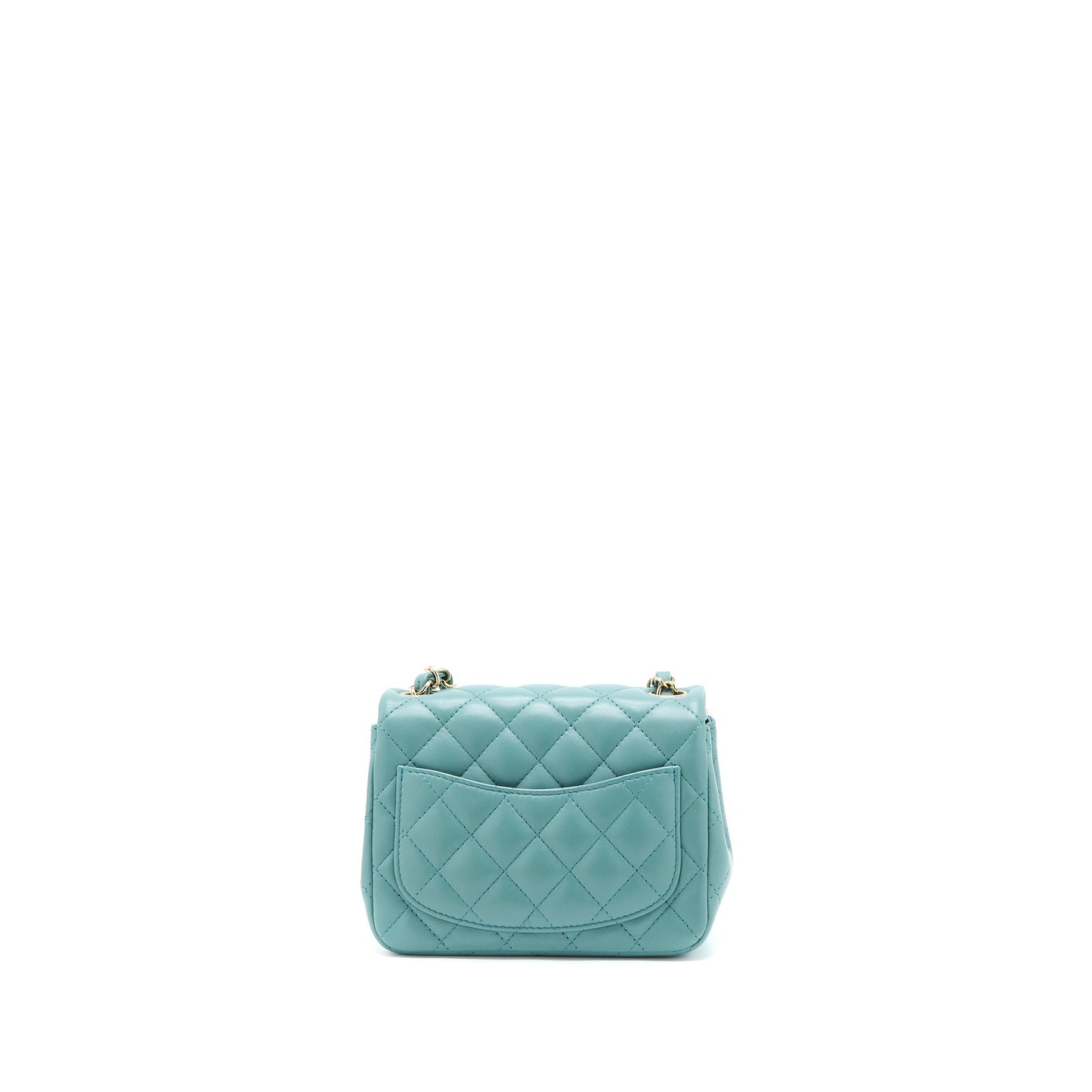 Chanel Mini Square Flap Bag Lambskin Light Green LGHW (Microchip)