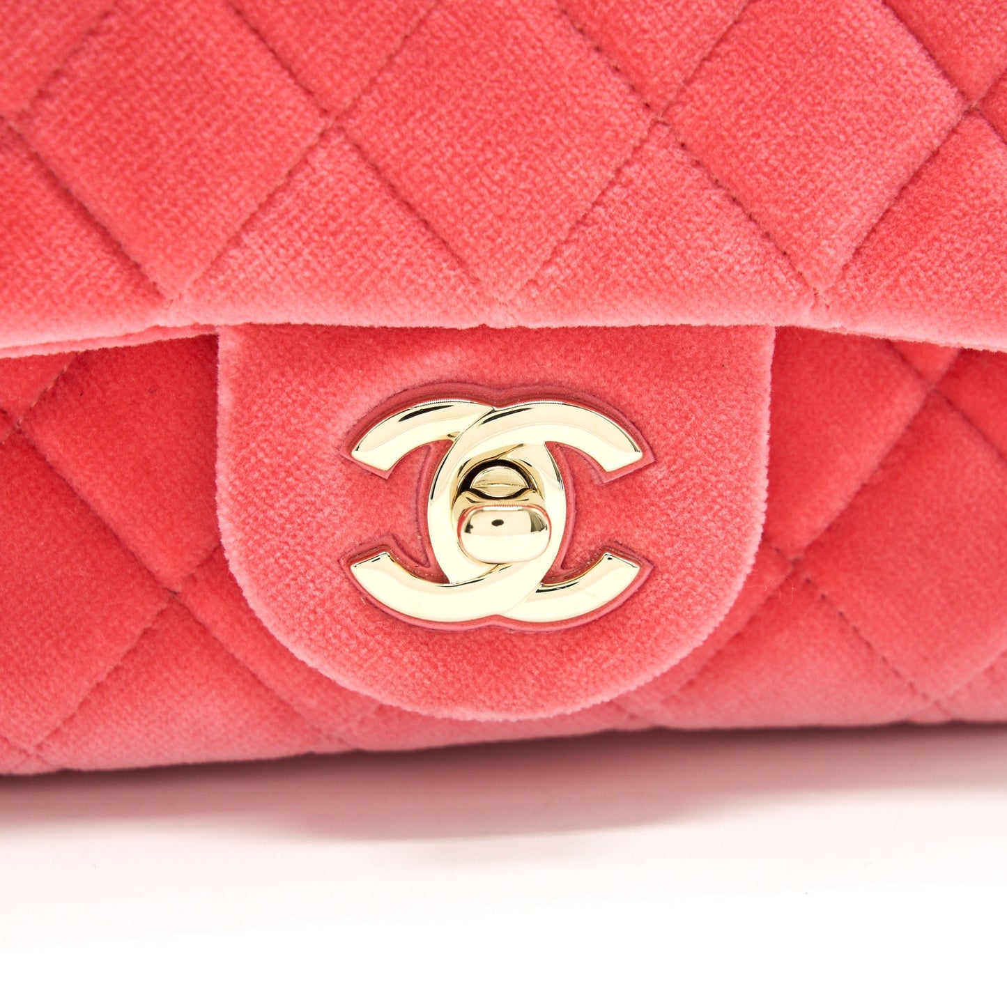 CHANEL Velvet Quilted Mini Square Pearl Crush Flap Bag Pink
