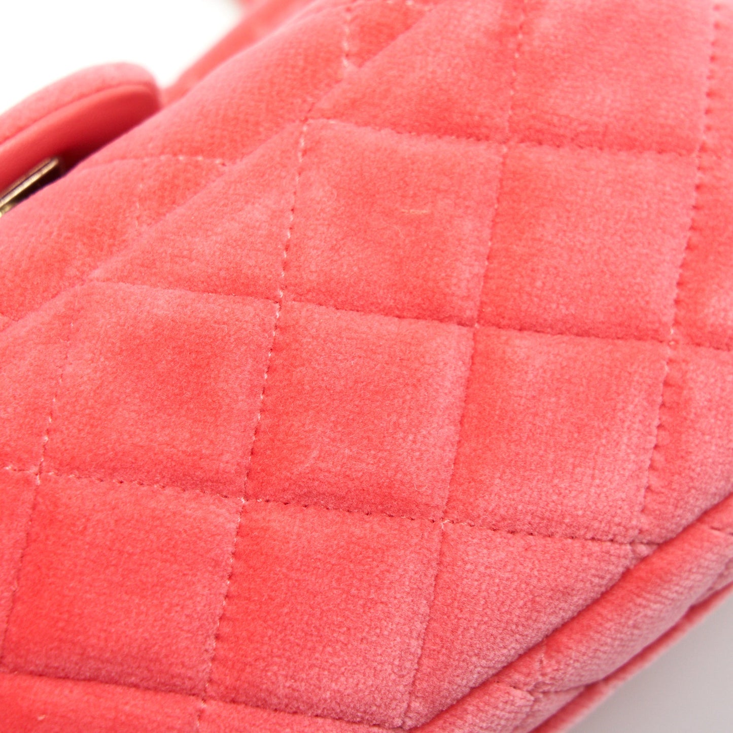 CHANEL Velvet Quilted Mini Square Pearl Crush Flap Bag Pink