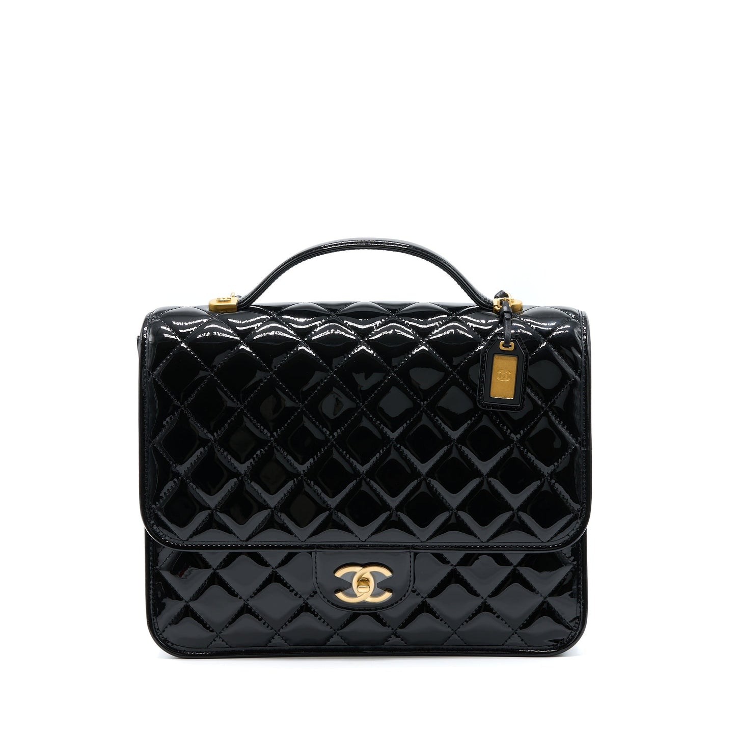 Chanel 22K Large Backpack Patent Black Brushed GHW (Microchip)
