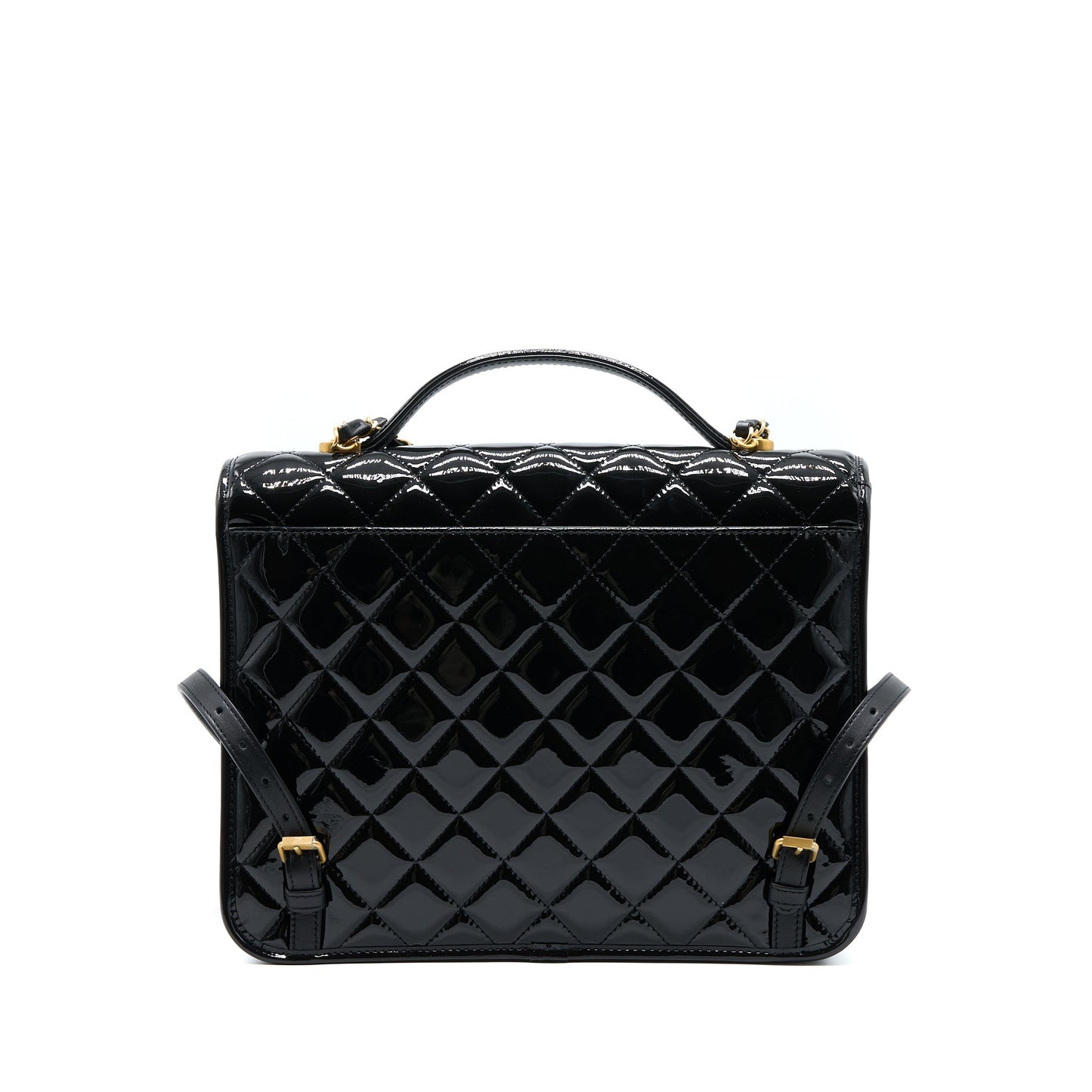 Chanel 22K Large Backpack Patent Black Brushed GHW (Microchip)