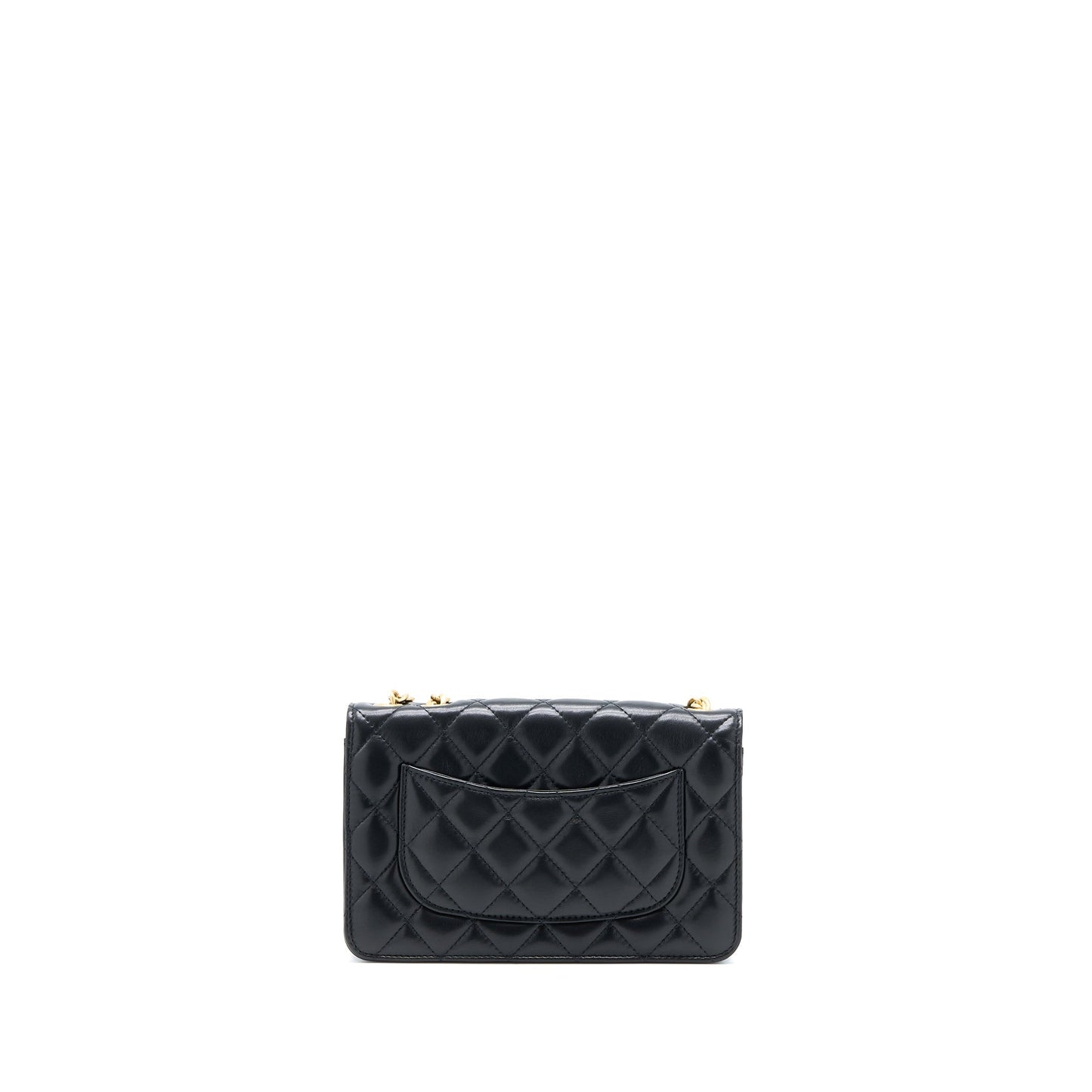 Chanel 22K Gold Pillar Wallet On Chain Lambskin Black Brushed GHW(Microchip)