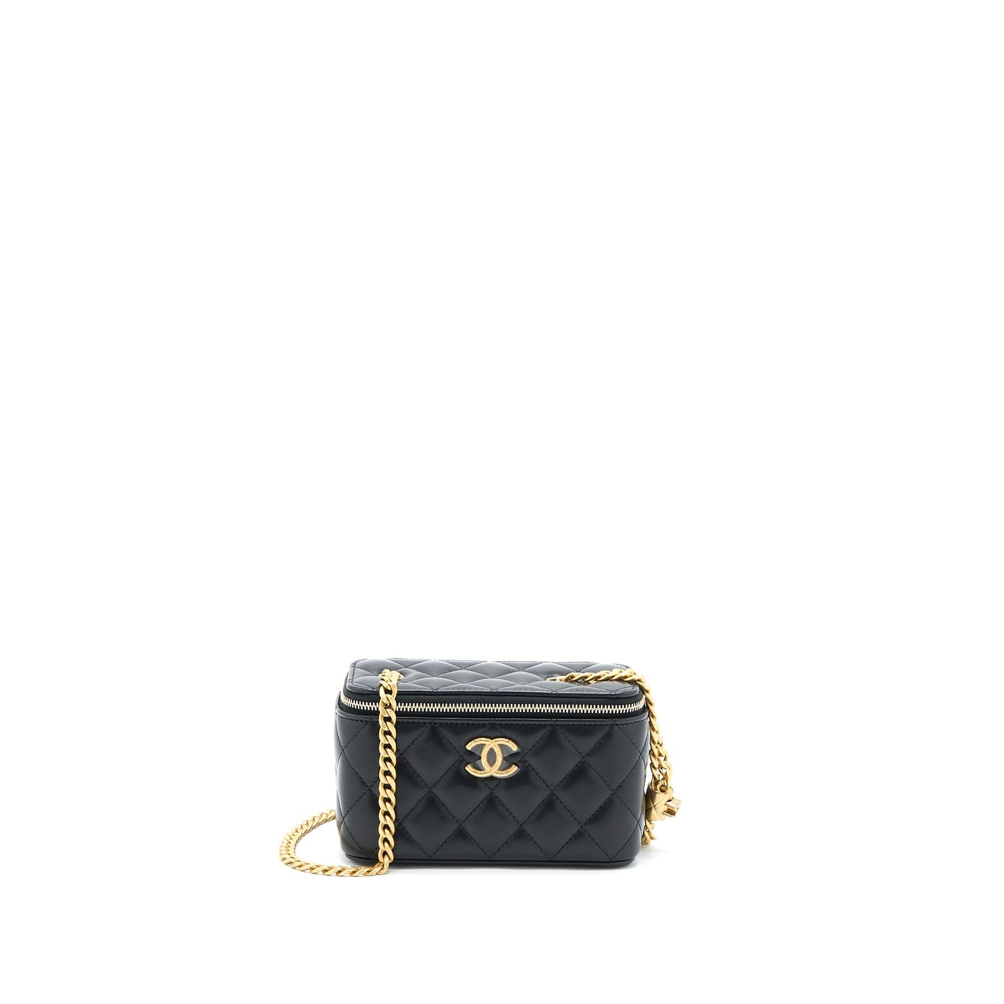Chanel 22K Gold Pillar Adjustable Chain Long Vanity Lambskin Black GHW