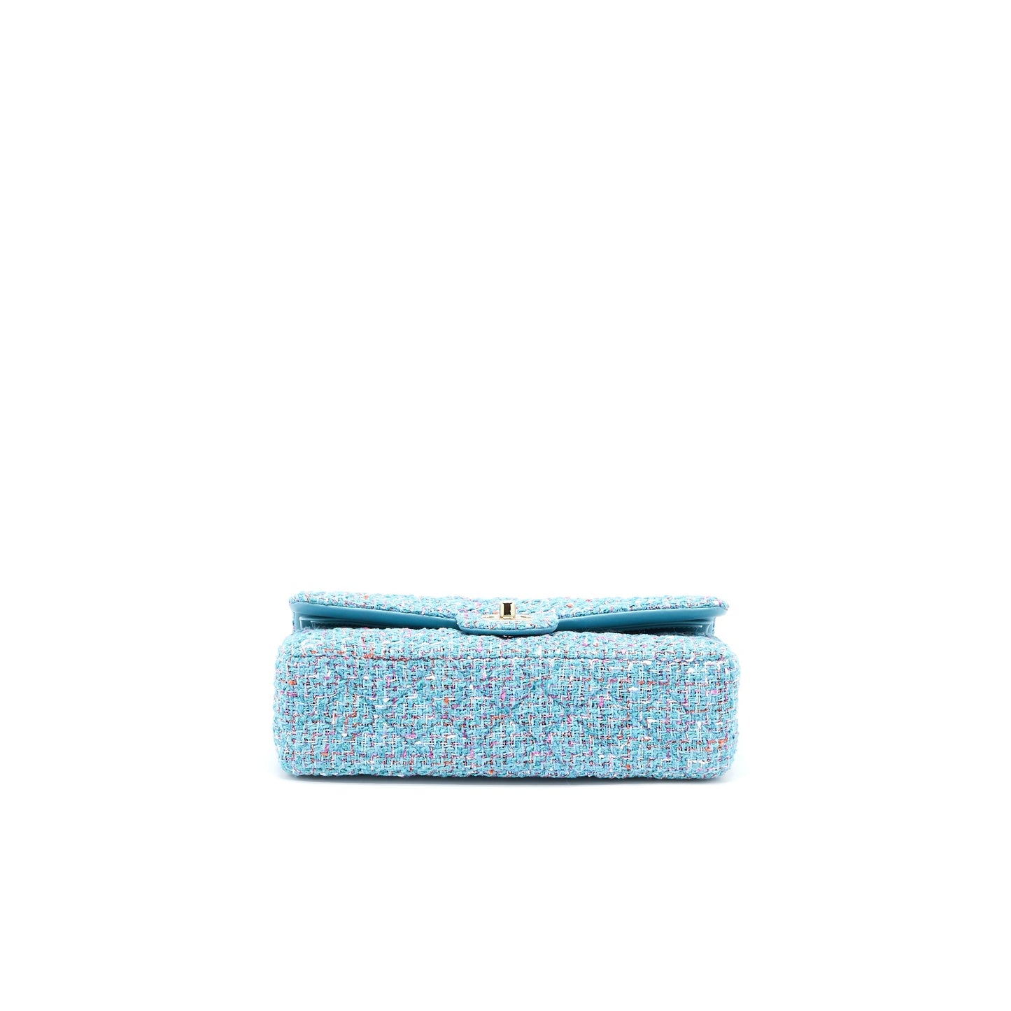 Chanel Tweed Medium Classic Double Flap Bag Light Blue LGHW