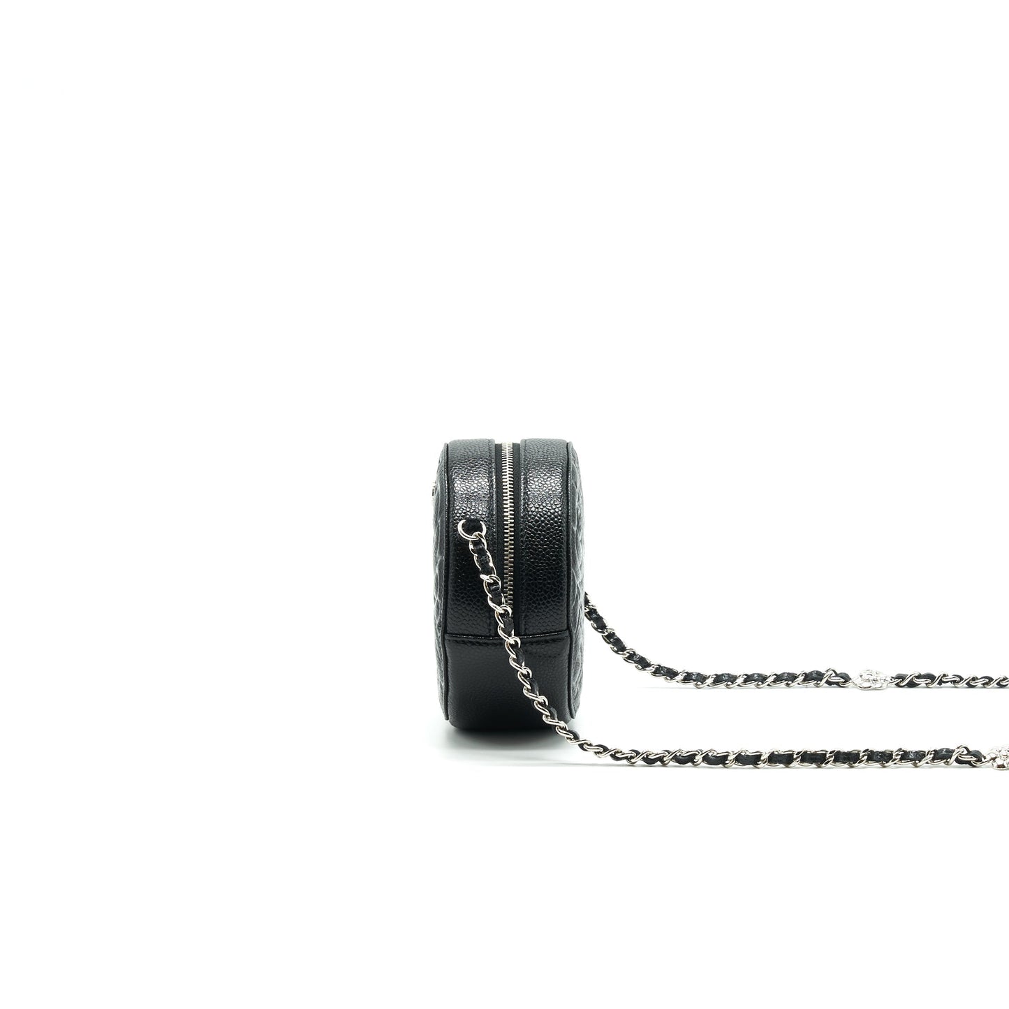 CHANEL Camellia Round Clutch With Chain Black