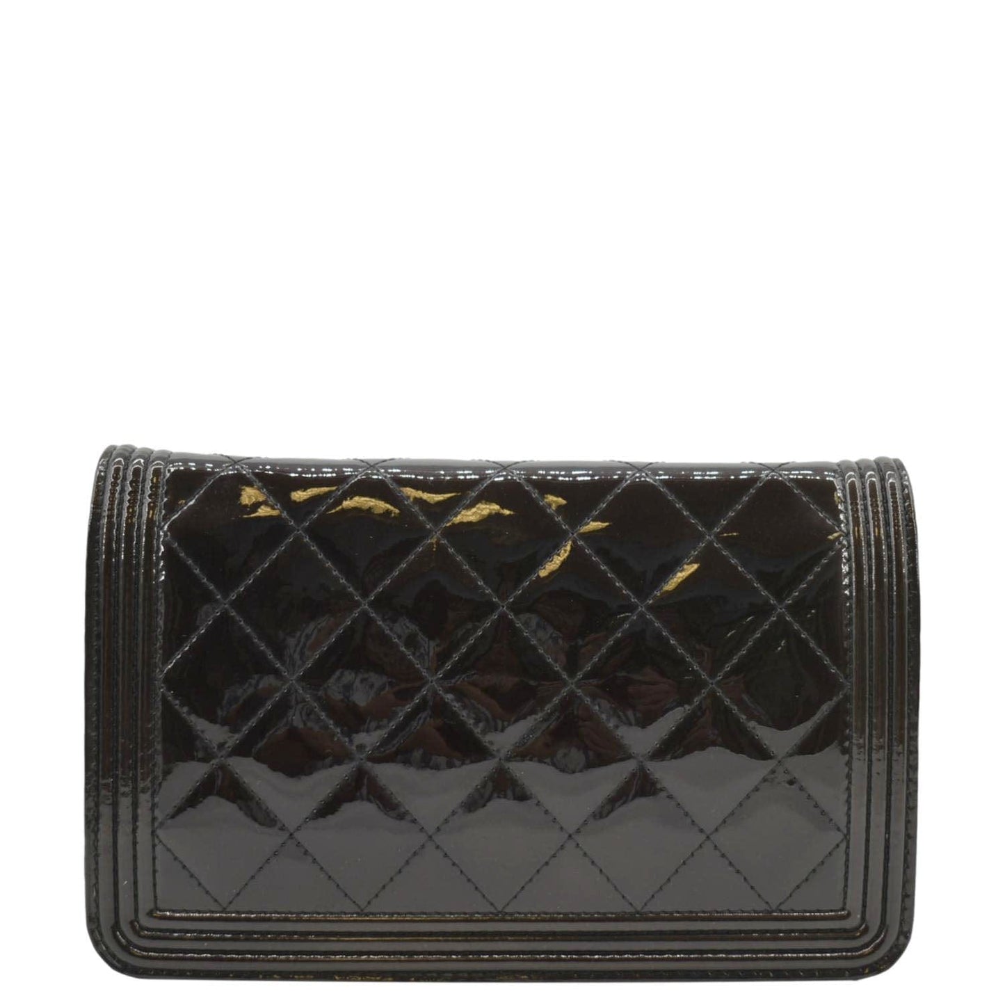 CHANEL Boy WOC Quilted Patent Leather Wallet On Chain Shoulder Bag Black