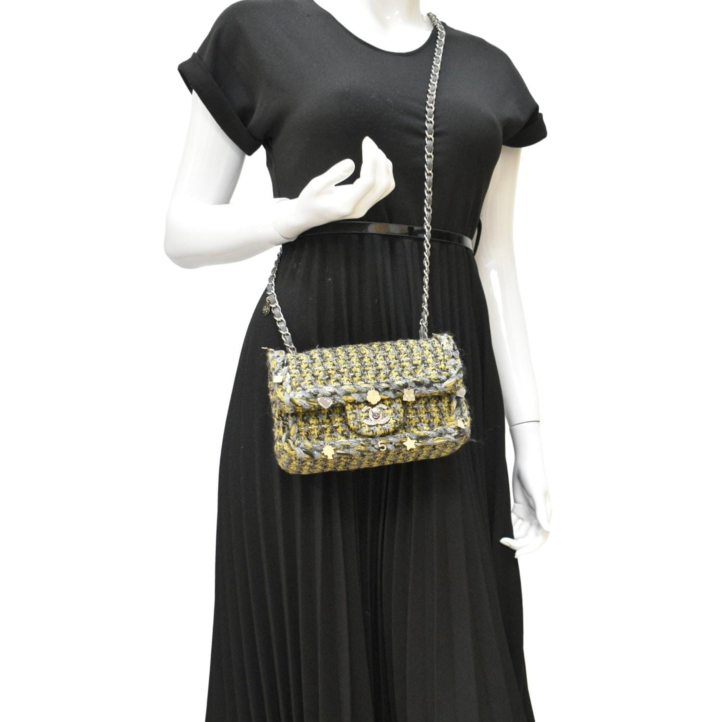 CHANEL Braided Charms Tweed Small Flap Crossbody Bag Multicolor