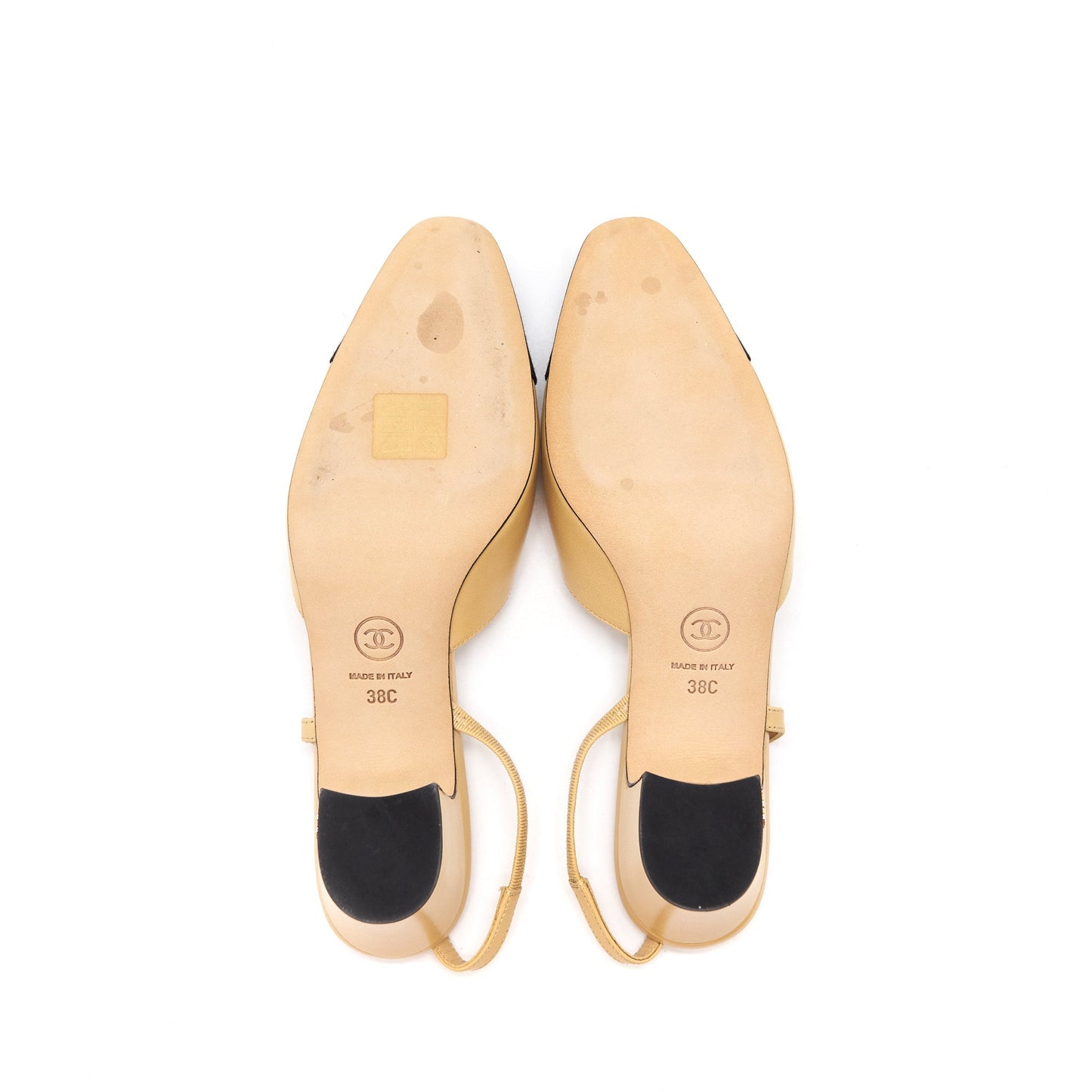 CHANEL SLING BACK BEIGE & BLACK SIZE38