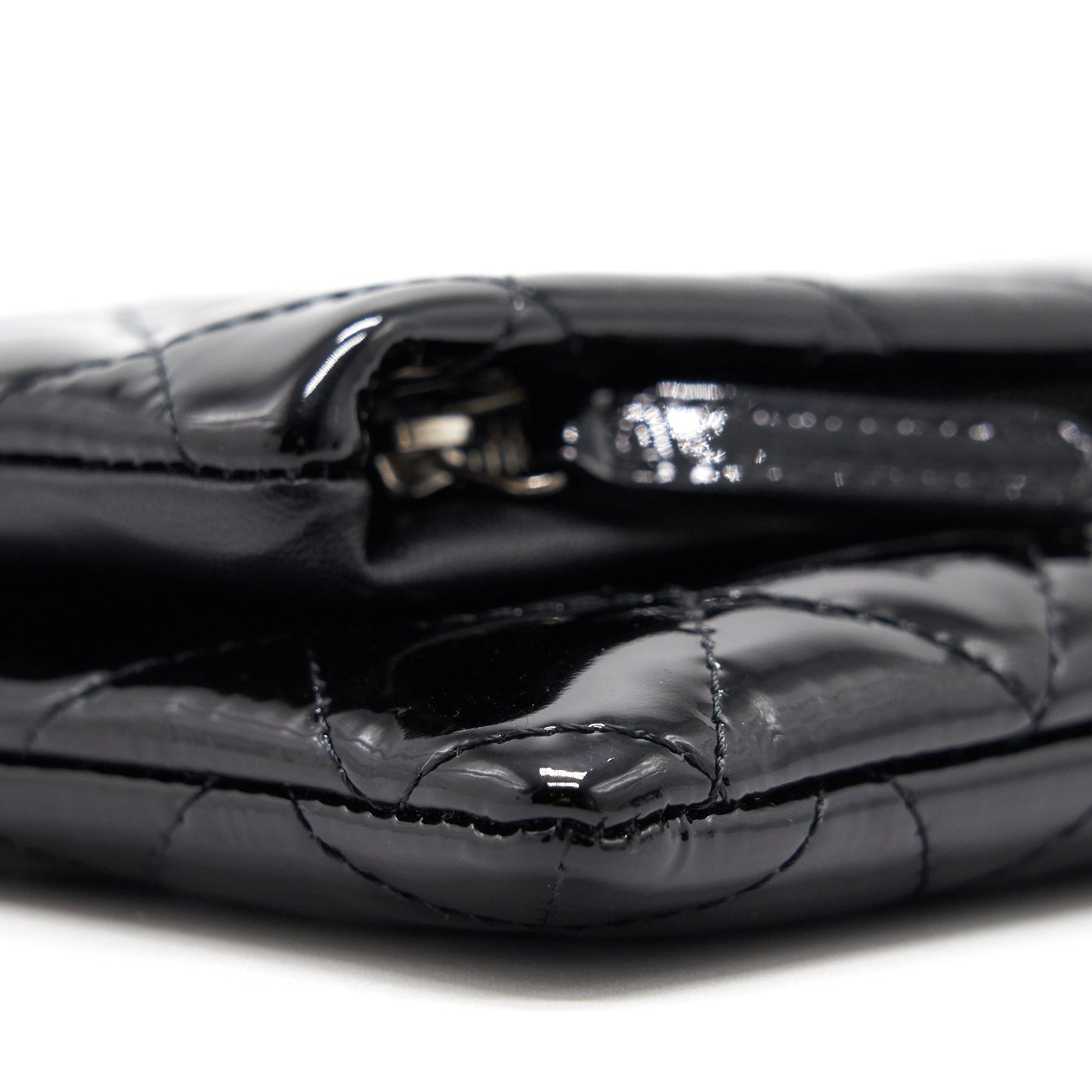 Chanel Patent Leather Fold Over Clutch Black SHW
