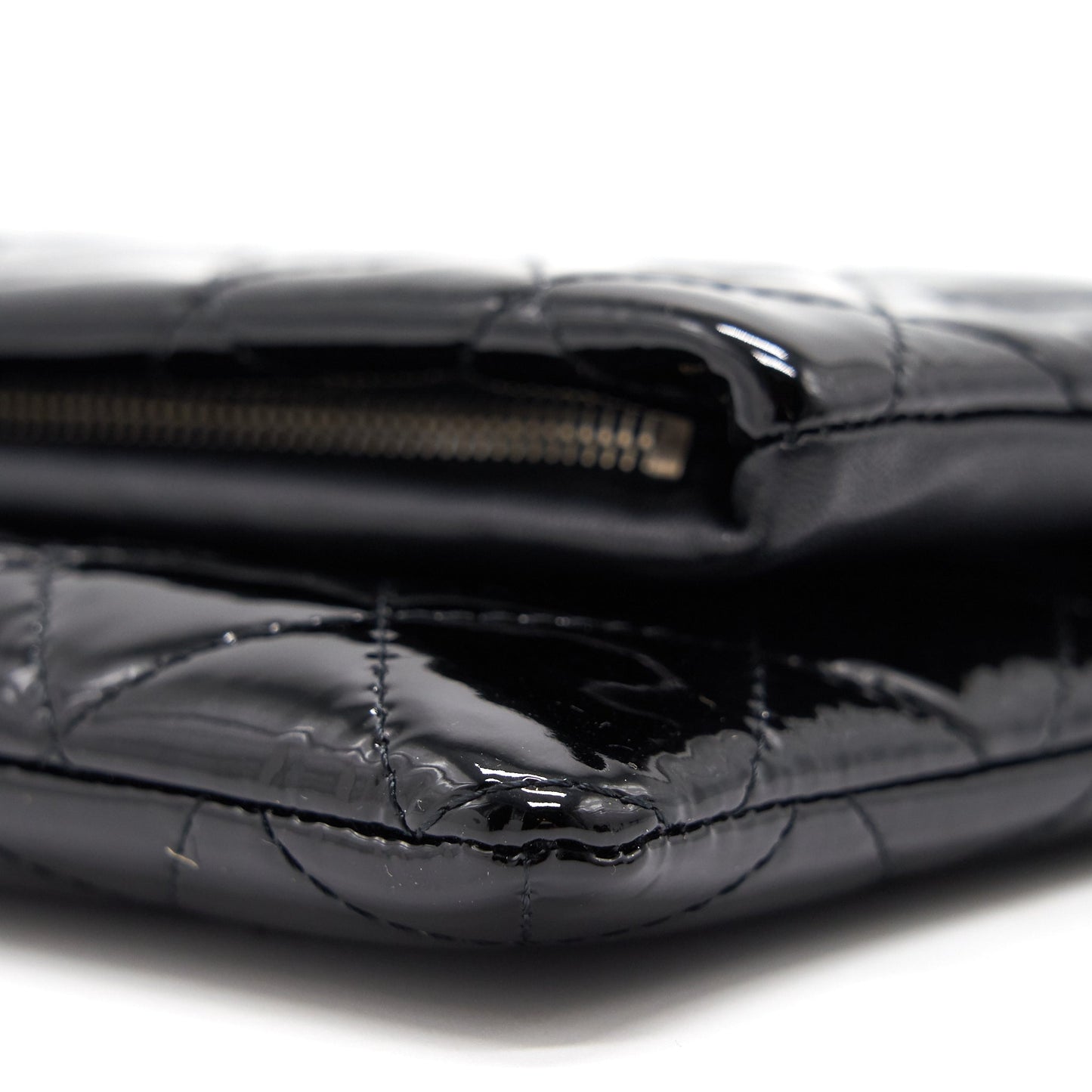 Chanel Patent Leather Fold Over Clutch Black SHW