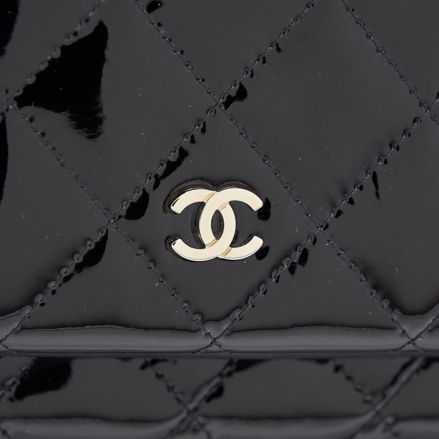 Chanel Patent Leather Fold Over Clutch Black SHW