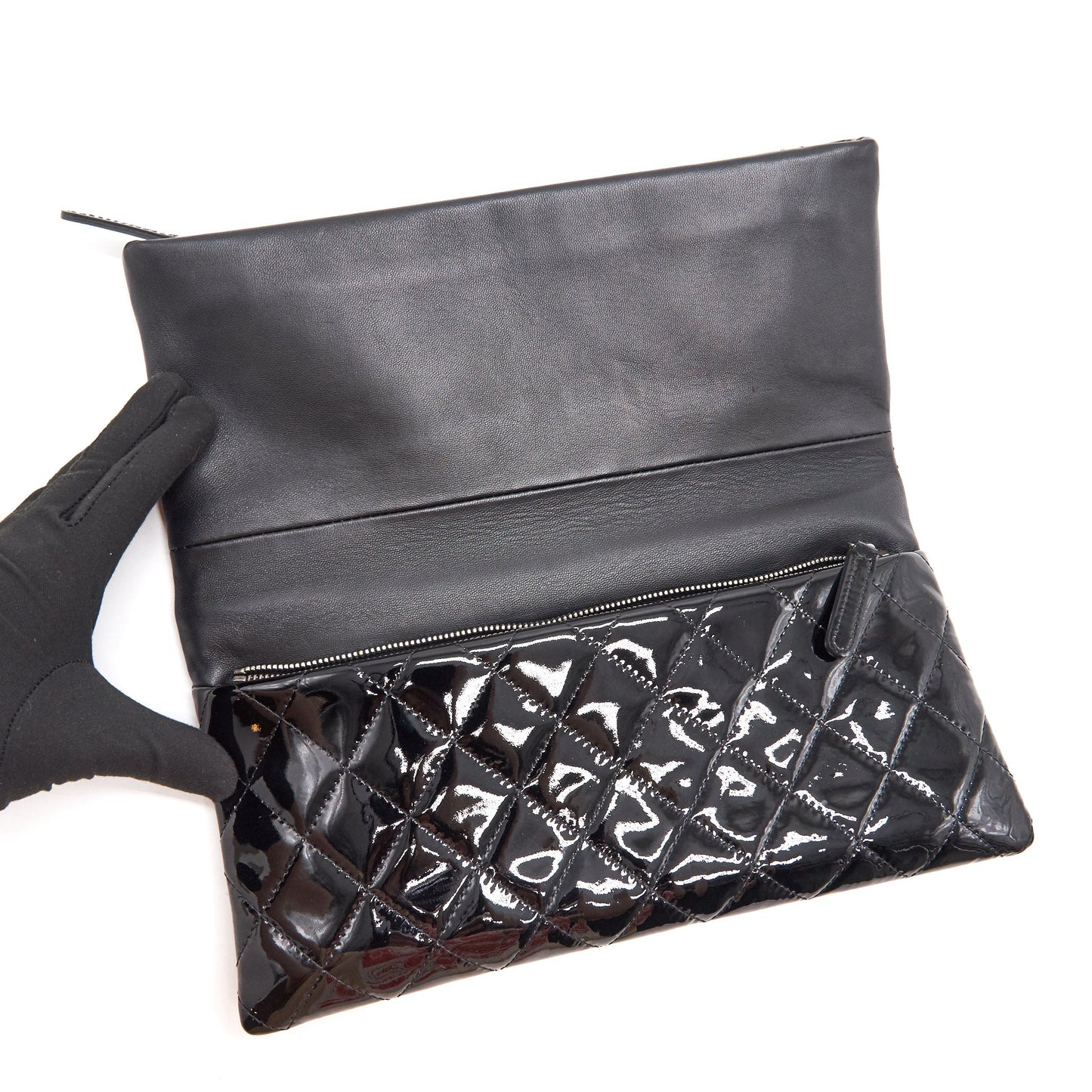 Chanel Patent Leather Fold Over Clutch Black SHW