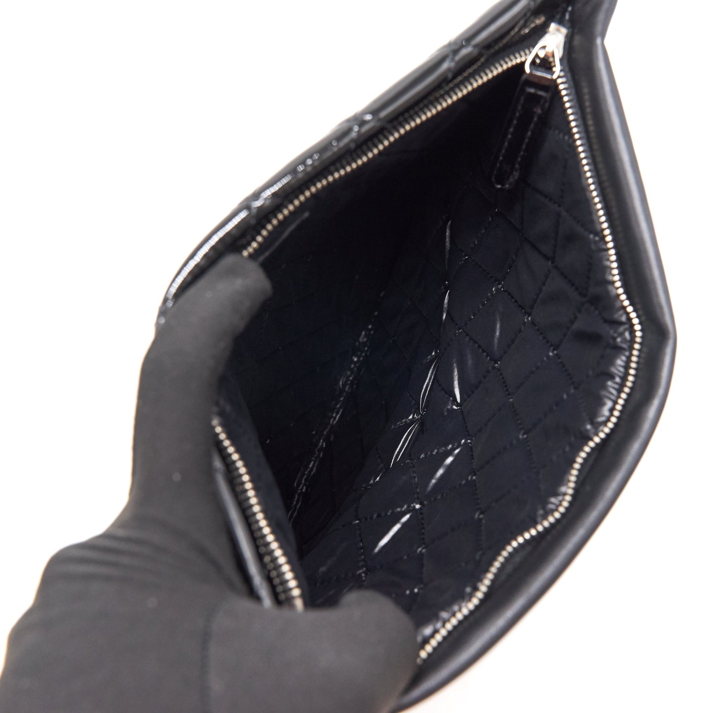 Chanel Patent Leather Fold Over Clutch Black SHW