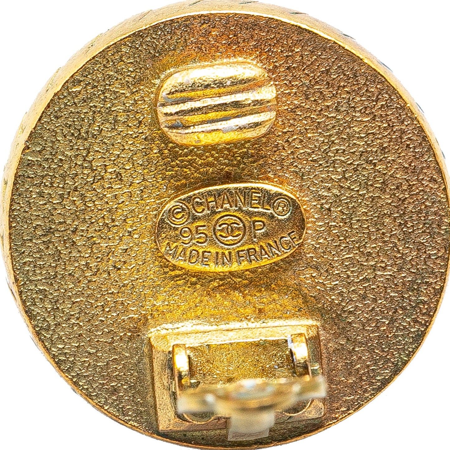 Gold Chanel Gold Plated Acrylic CC Button Clip On Earrings