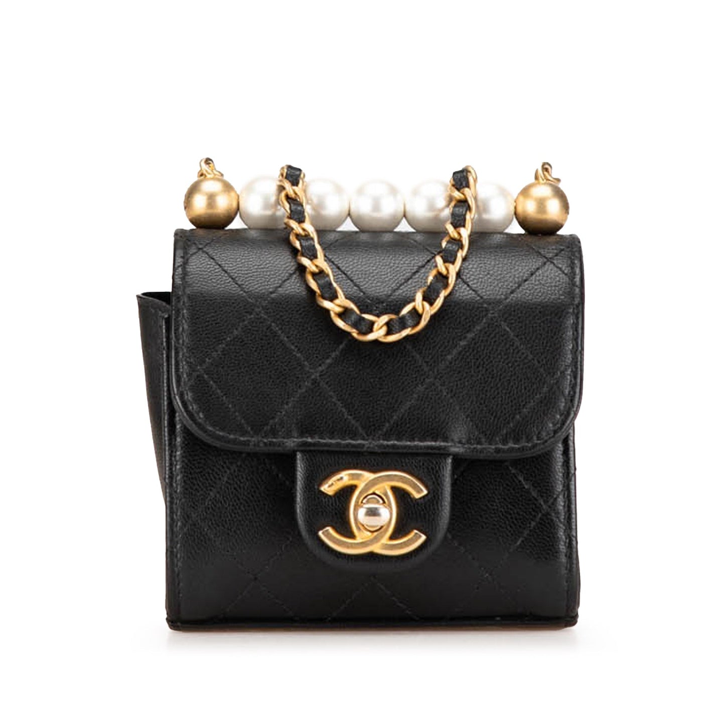 Chanel Sac Mini Goatskin Chic Pearls Clutch On Chain