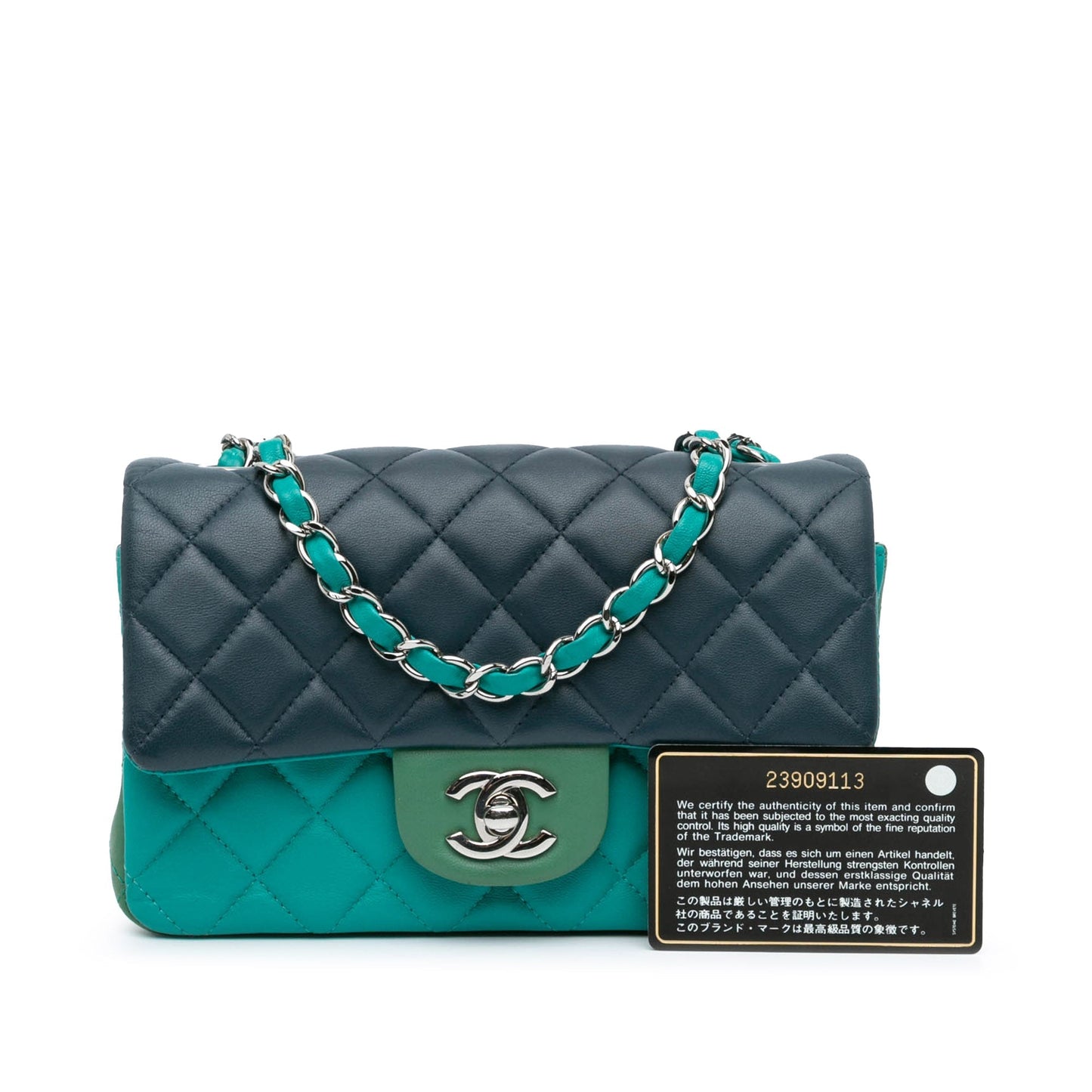 Blue Chanel Mini Rectangular Classic Tricolor Lambskin Flap Crossbody Bag