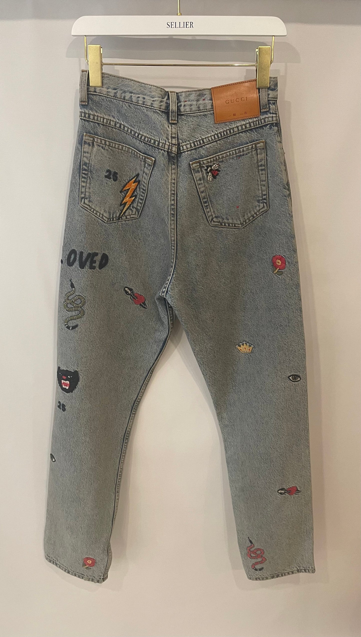 Gucci Blue Straight Loved Jeans with Multicolour Embroideries Size 25 (UK 6)