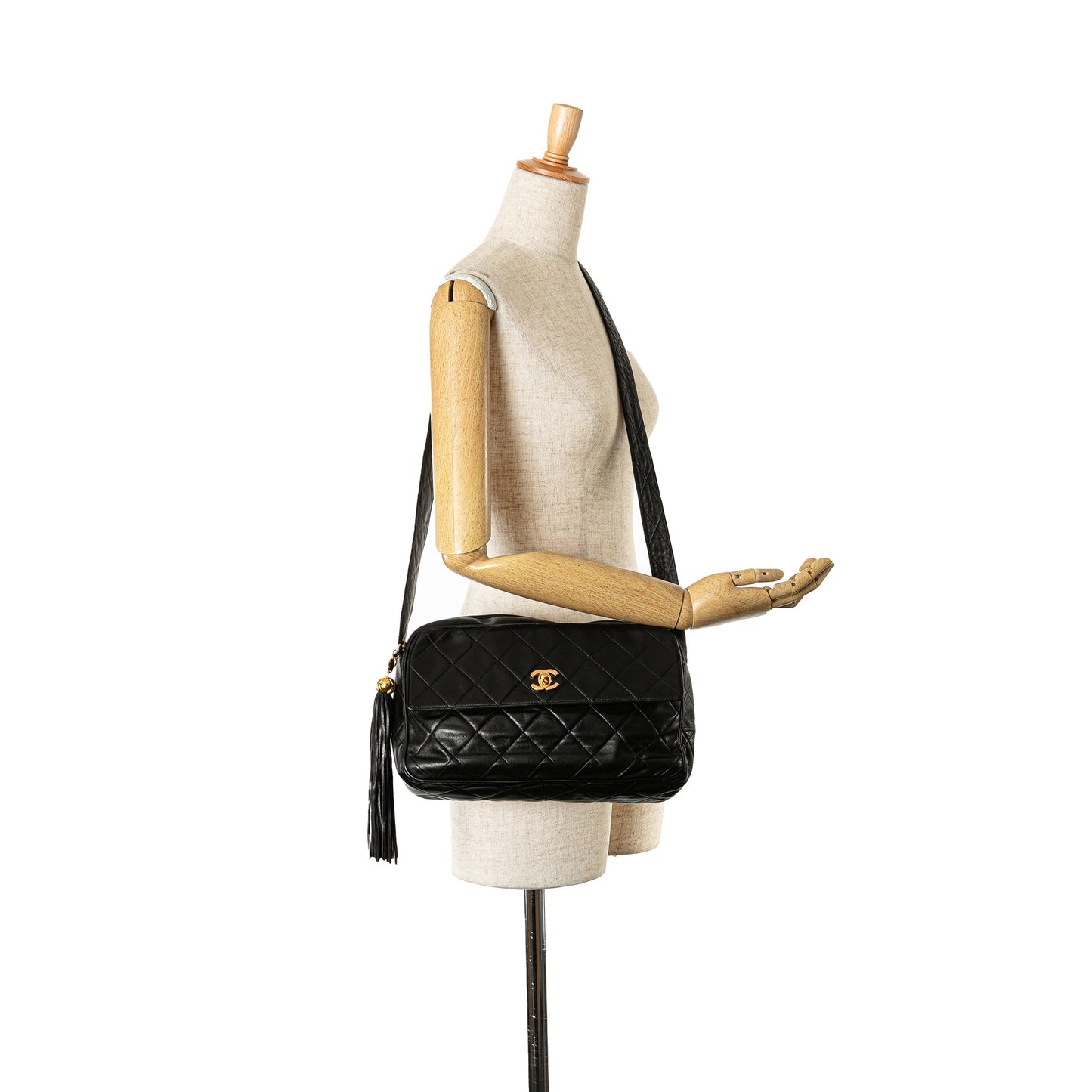 Black Chanel CC Quilted Lambskin Tassel Crossbody