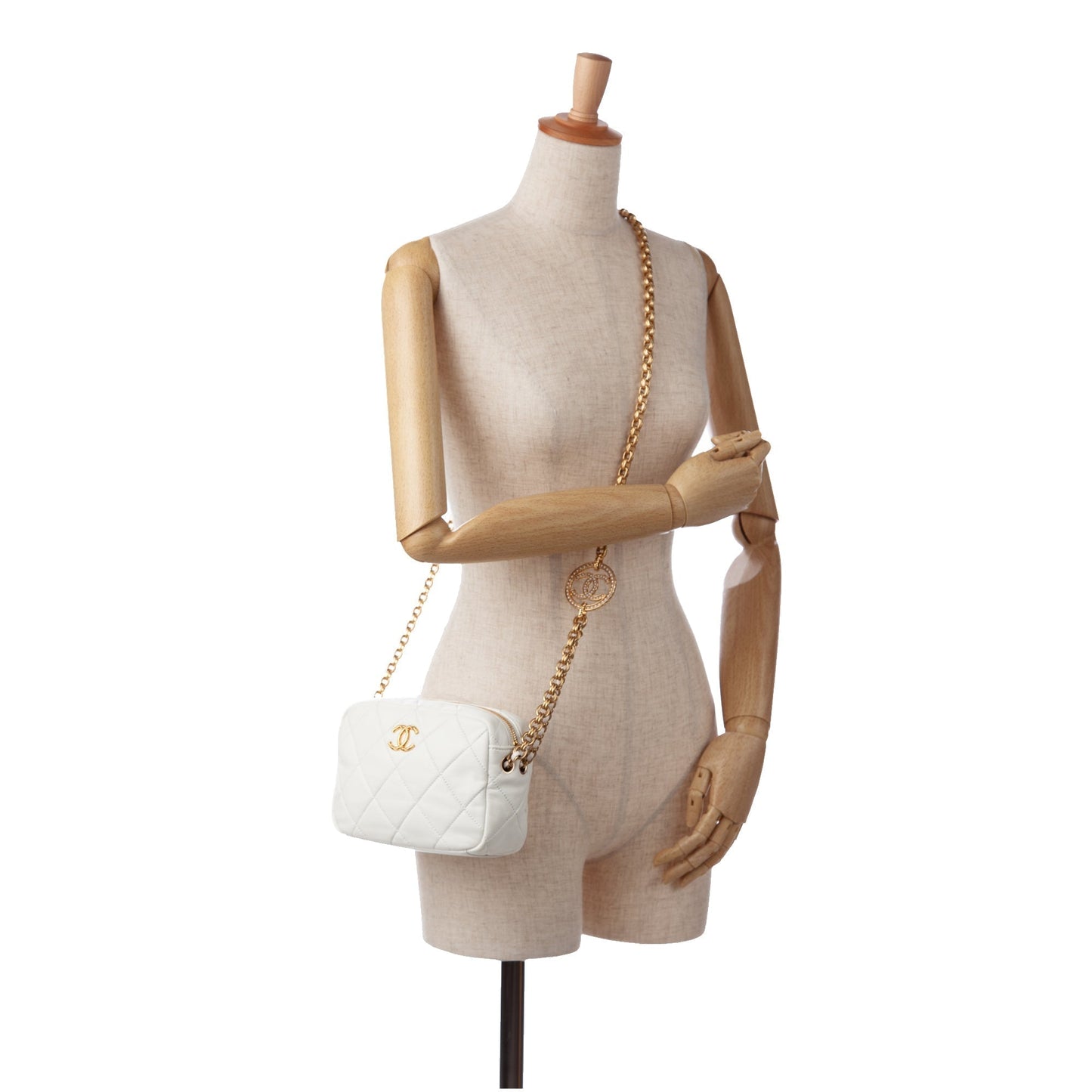 Chanel Camera Bag Small White Quilted Lambskin Gold