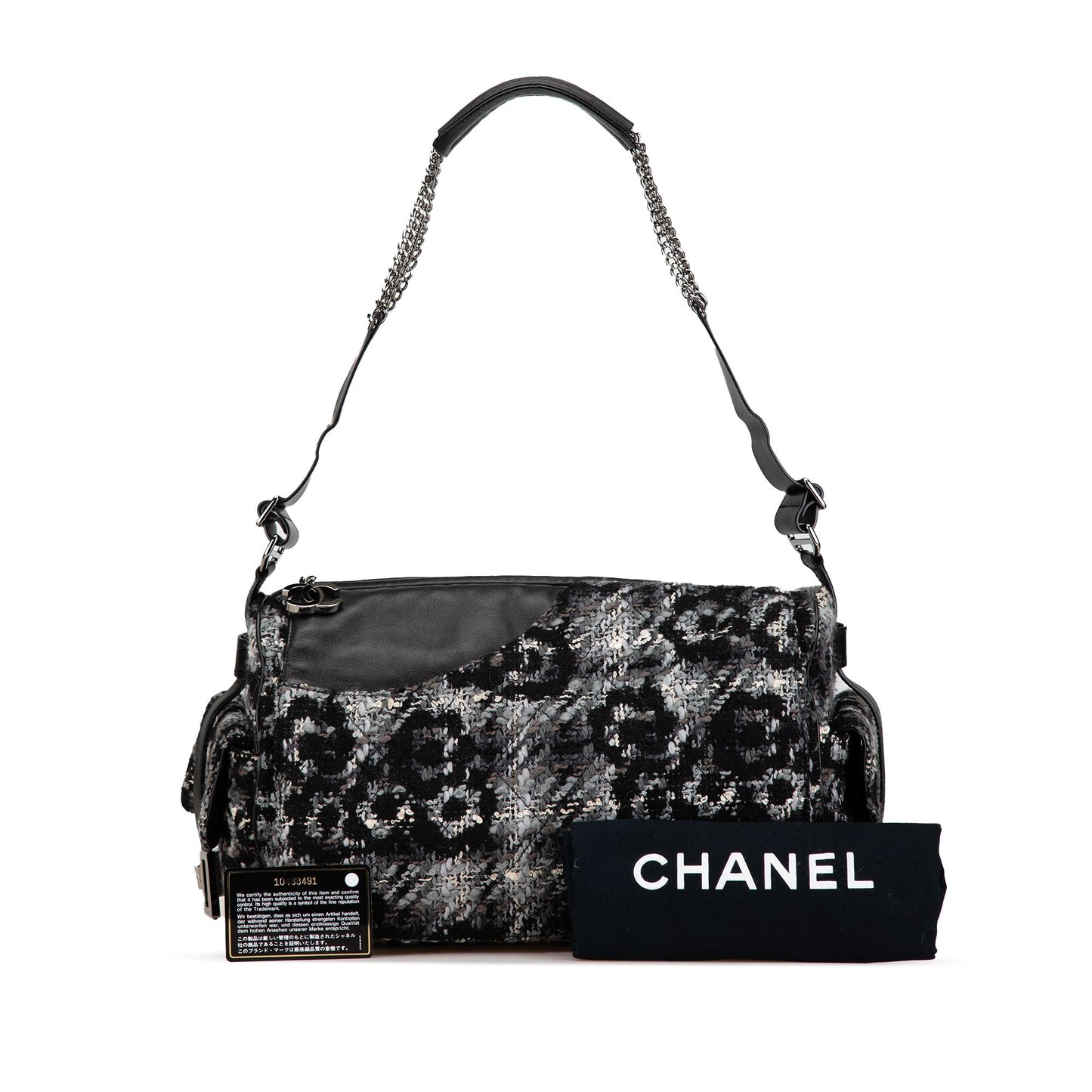 Gray Chanel Tweed Camellia Shoulder Bag