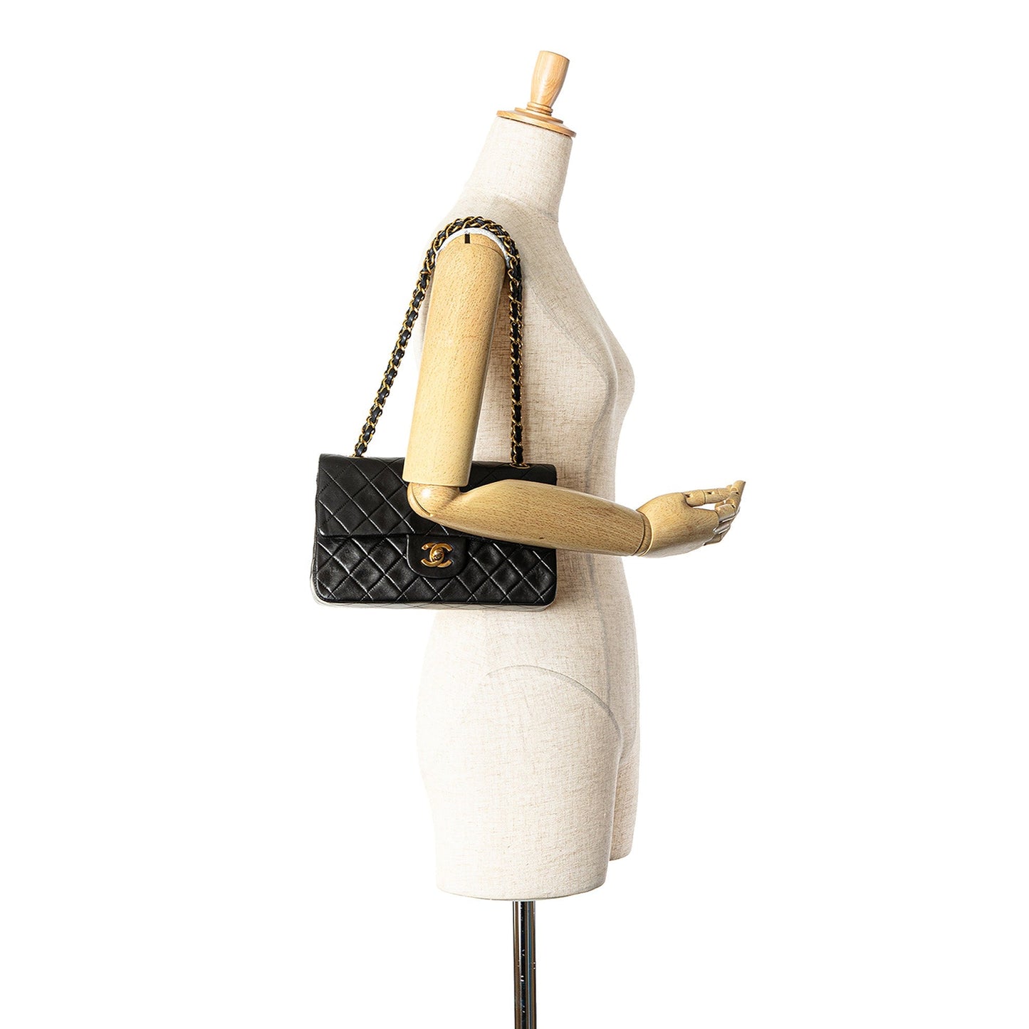 Black Chanel Small Classic Lambskin Double Flap Shoulder Bag