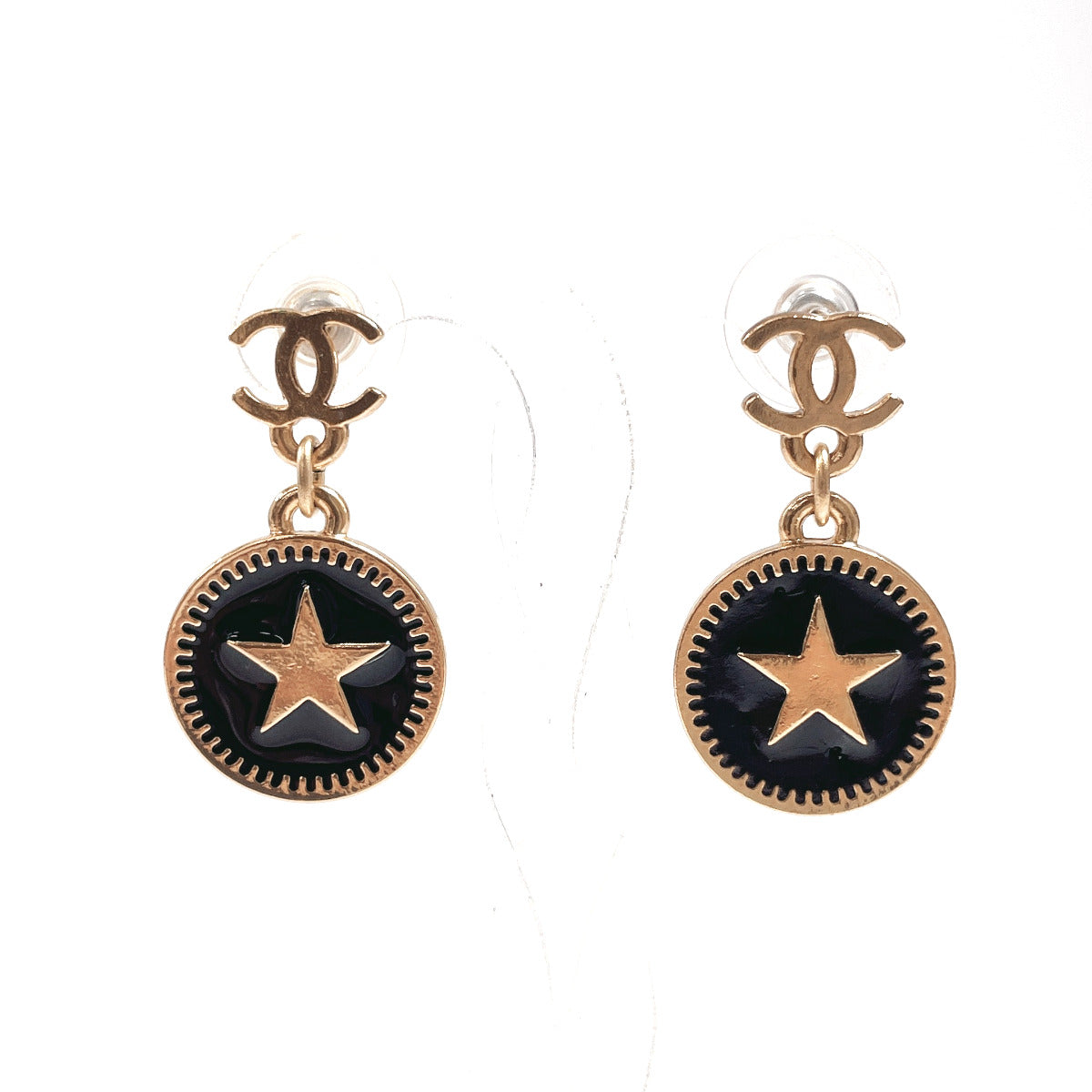 Chanel Coco Mark Star Swing Earrings Metal Resin