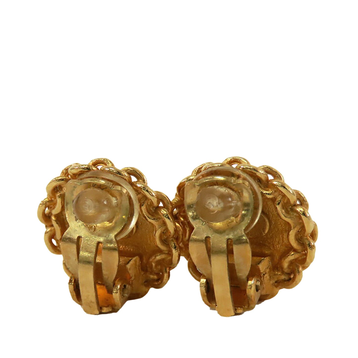 Gold Chanel Gold Plated CC Round Clip On Earrings