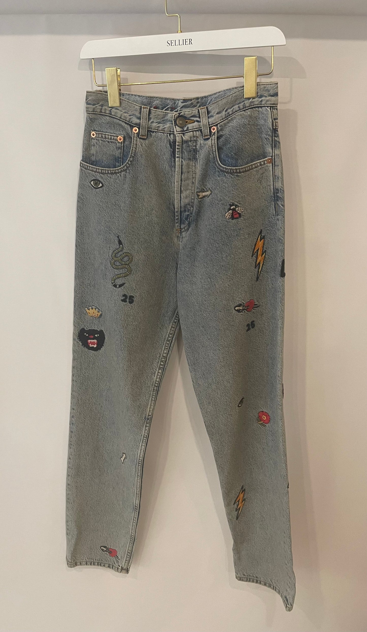 Gucci Blue Straight Loved Jeans with Multicolour Embroideries Size 25 (UK 6)