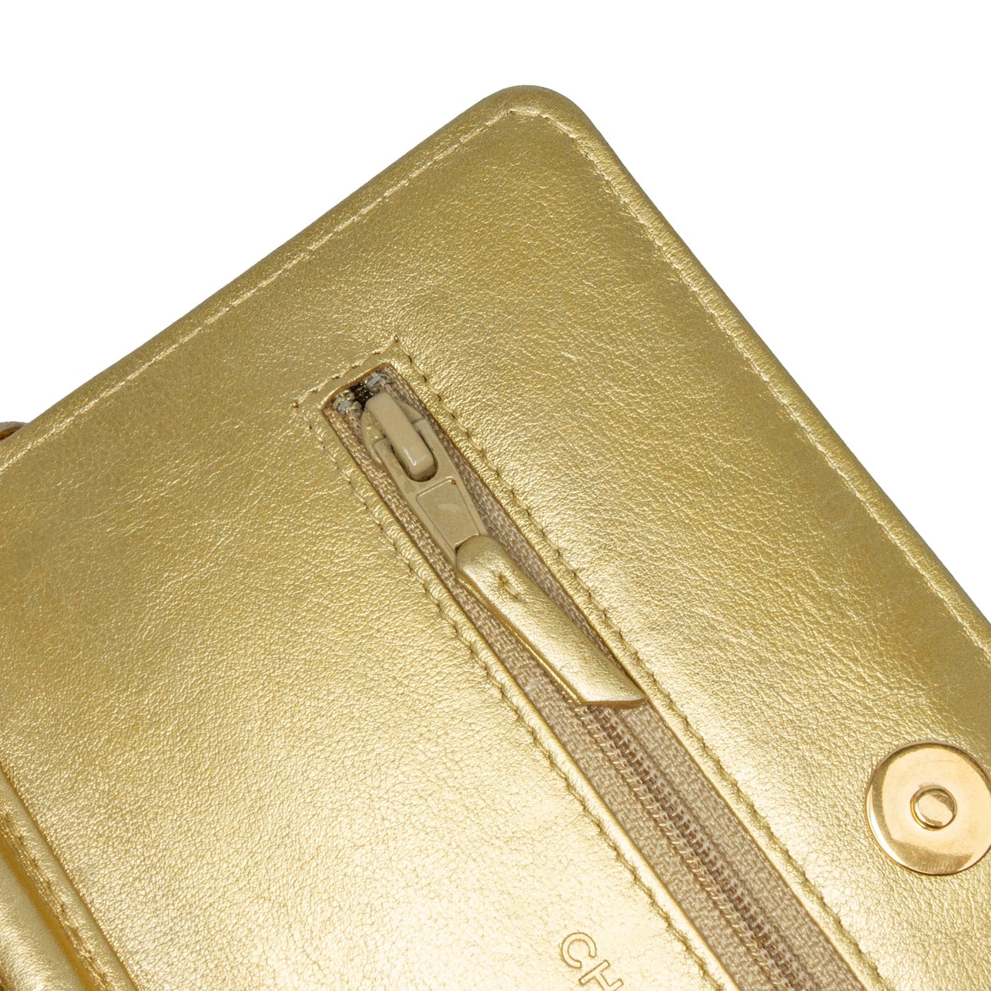 Gold Chanel CC Metallic Calfskin Crocodile Embossed Wallet On Chain Crossbody Bag