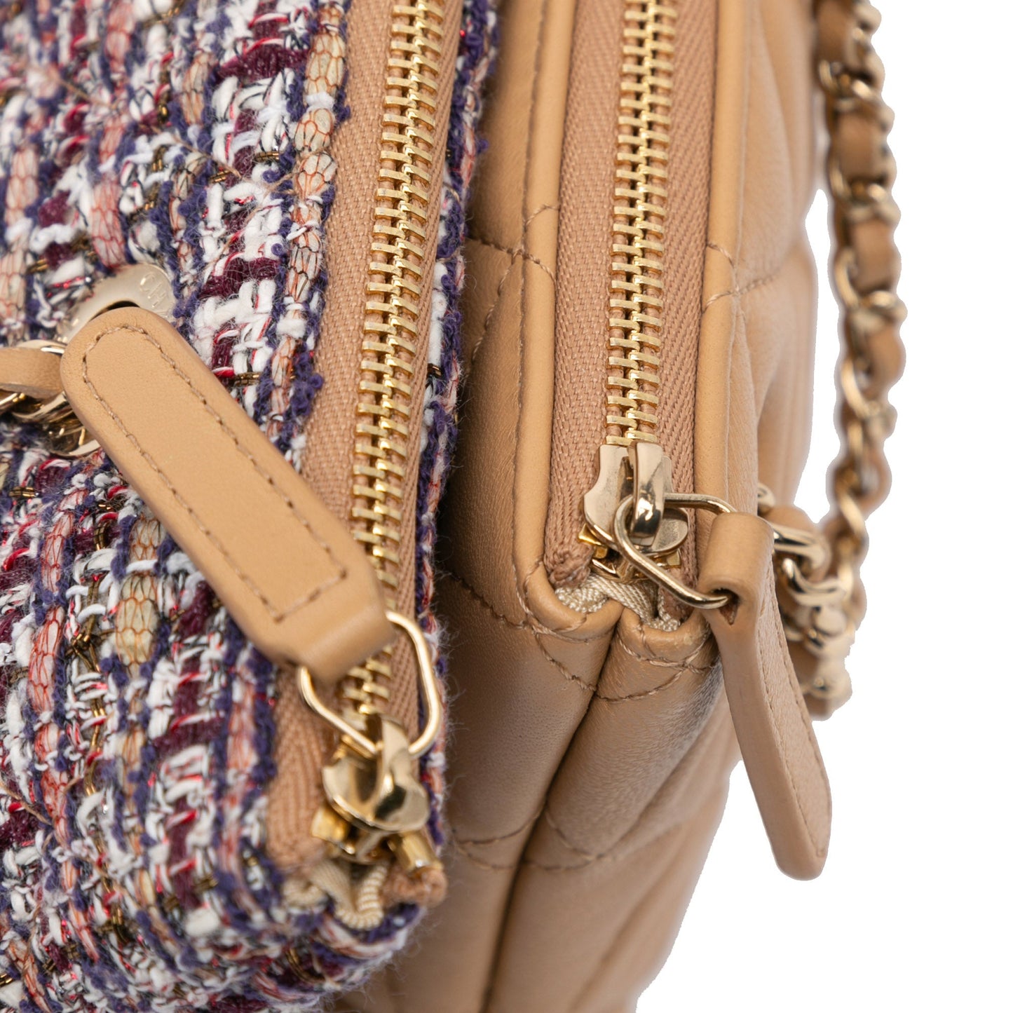 Chanel Sac Quilted Lambskin and Tweed Double Case with Chain