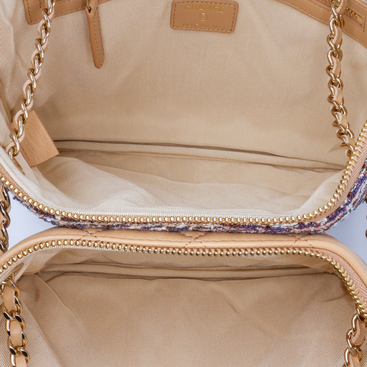 Chanel Sac Quilted Lambskin and Tweed Double Case with Chain