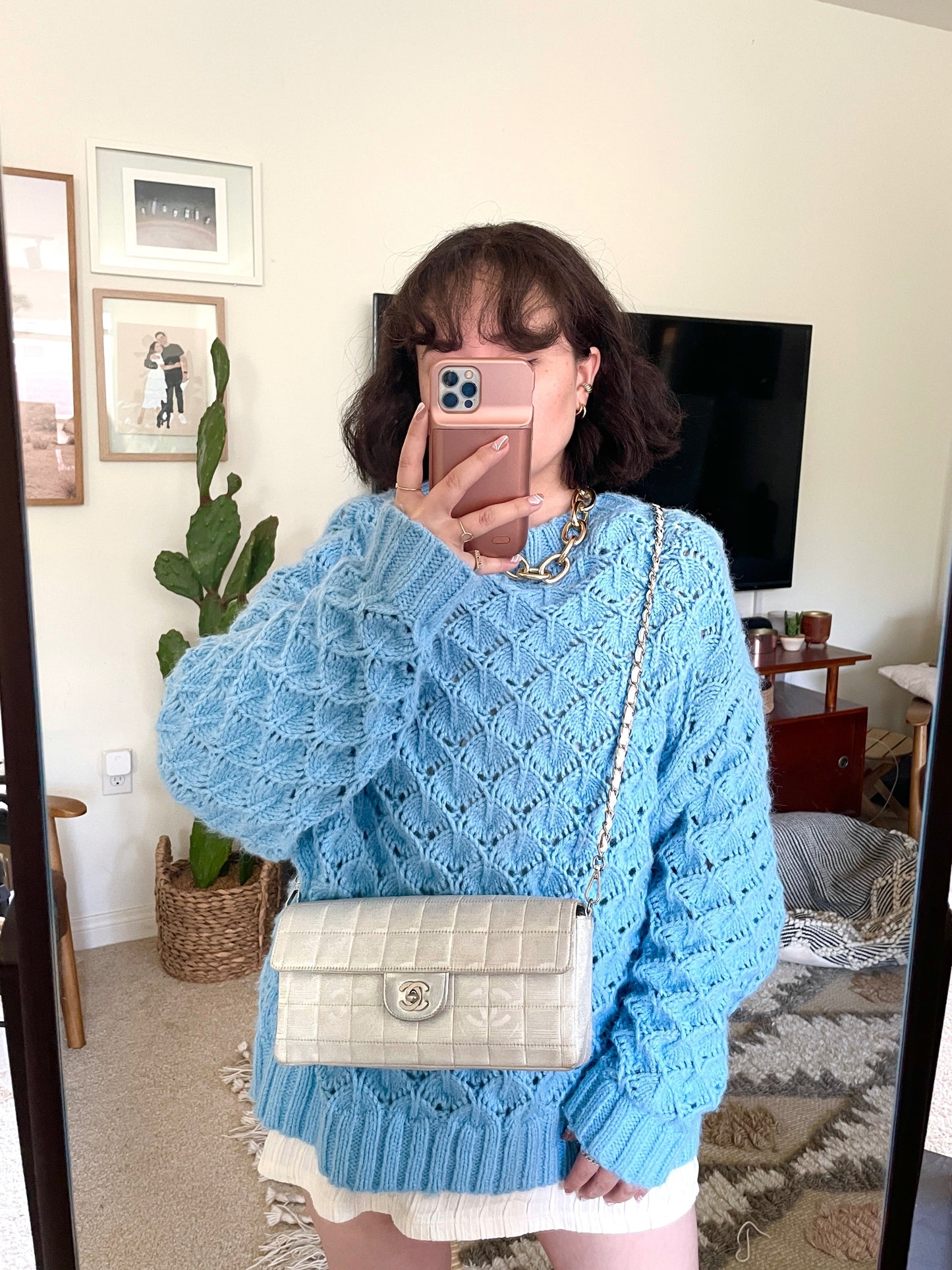 Chanel Silver Chocolate Bar Bag