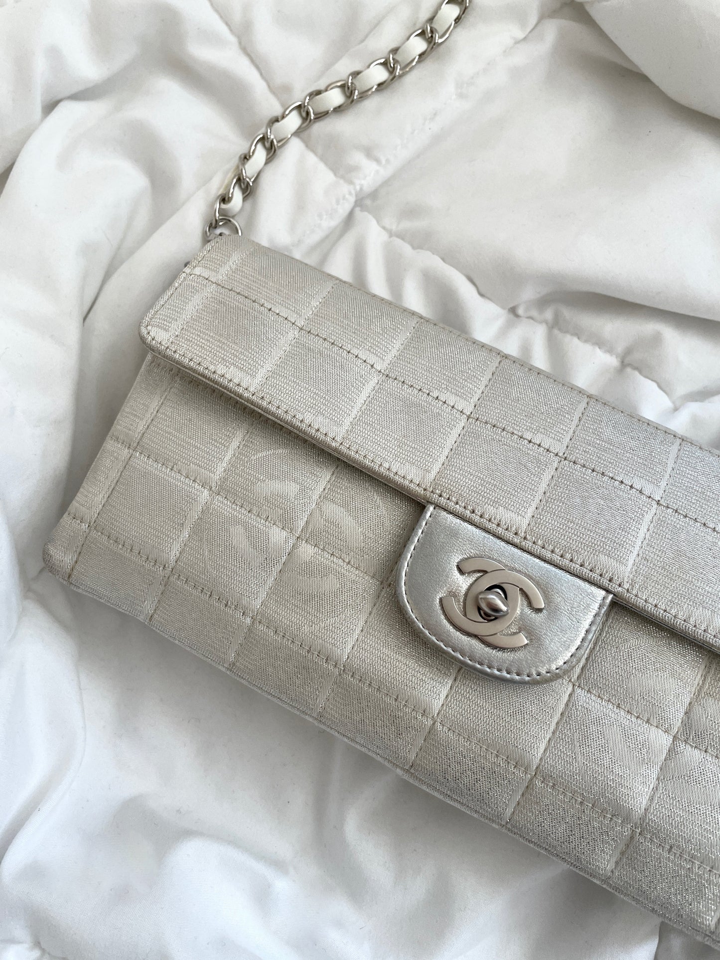 Chanel Silver Chocolate Bar Bag