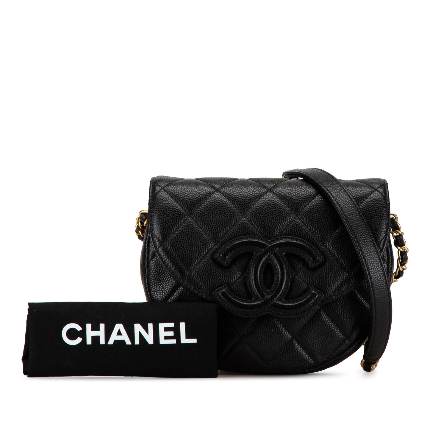 Black Chanel Small CC Quilted Caviar Chain Flap Crossbody Bag