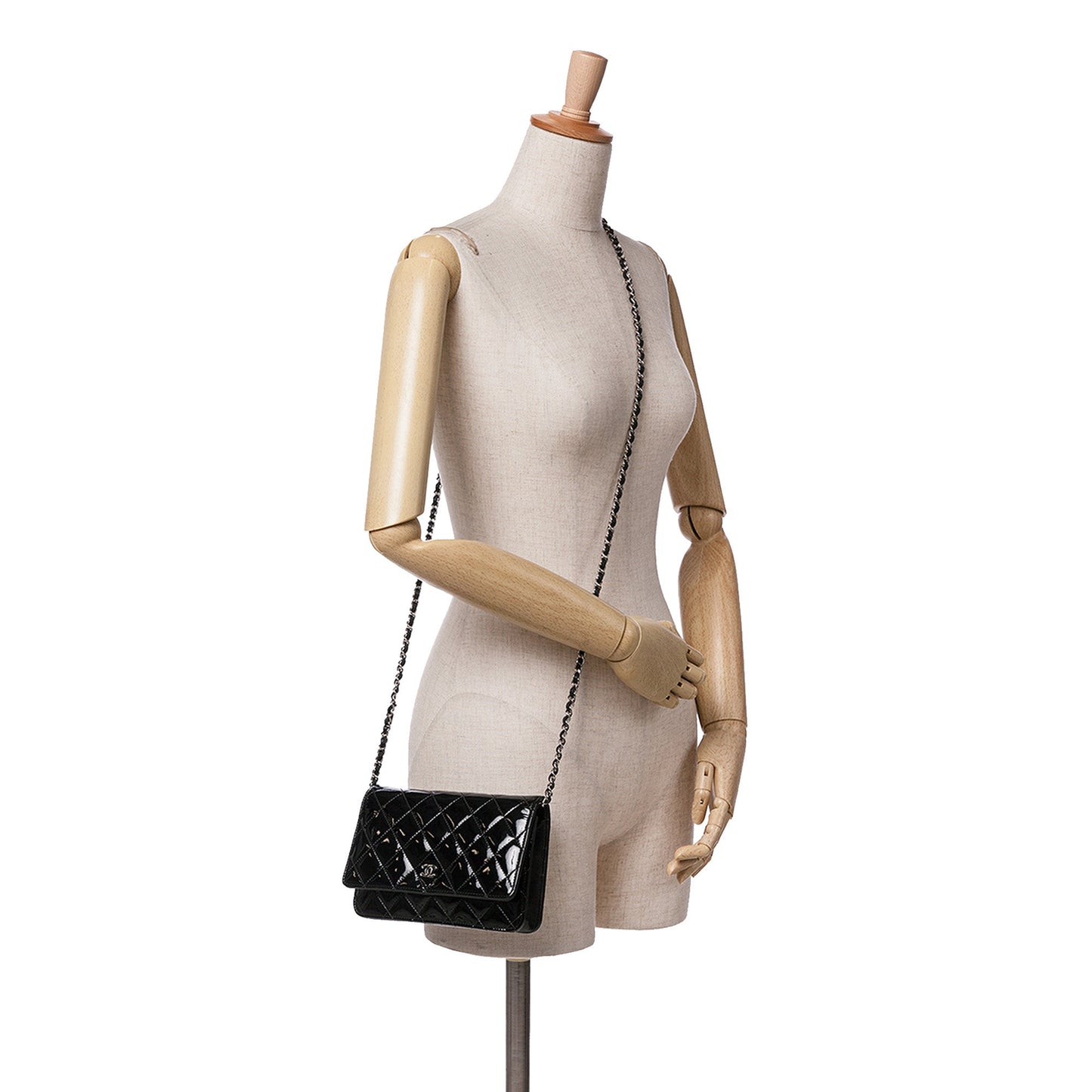 Black Chanel CC Quilted Patent Wallet On Chain Crossbody Bag