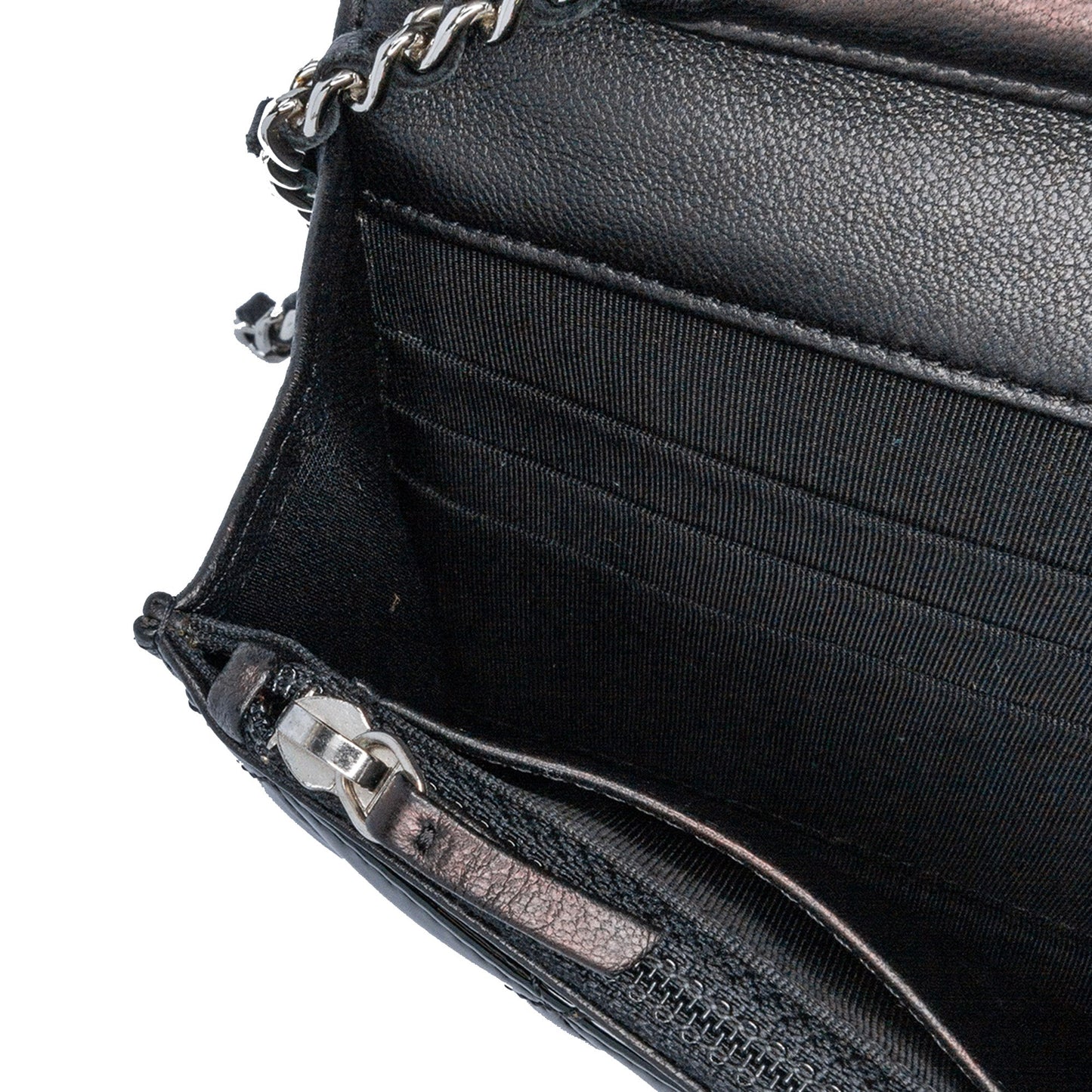Black Chanel CC Quilted Patent Wallet On Chain Crossbody Bag