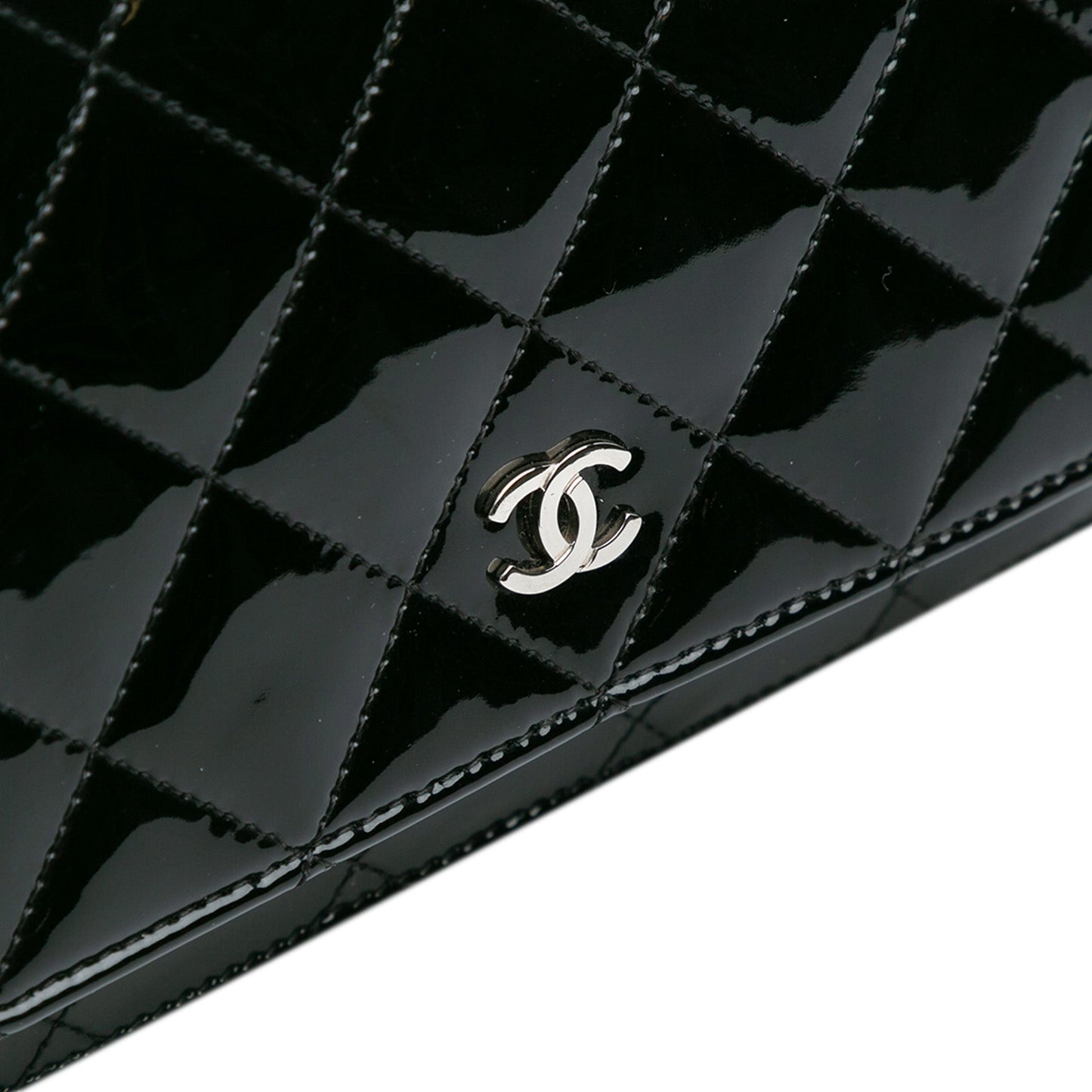 Black Chanel CC Quilted Patent Wallet On Chain Crossbody Bag